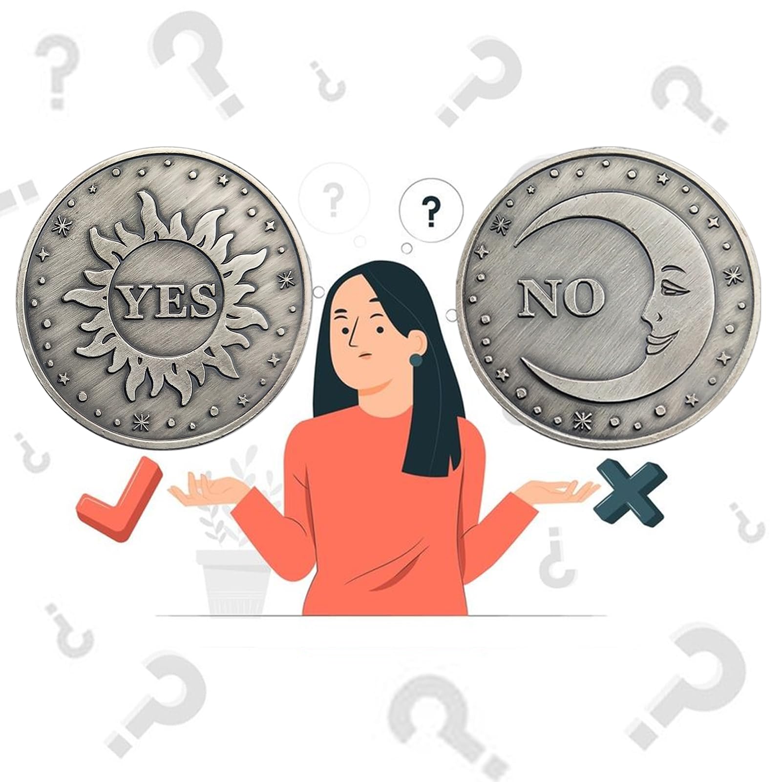5 Pcs Yes No Decision Coin - Sun and Moon Double Sided Challenge Coin for Divination, Games, and Decision Making - Perfect for Fortune Telling, Party Games, and Meditation Guidance
