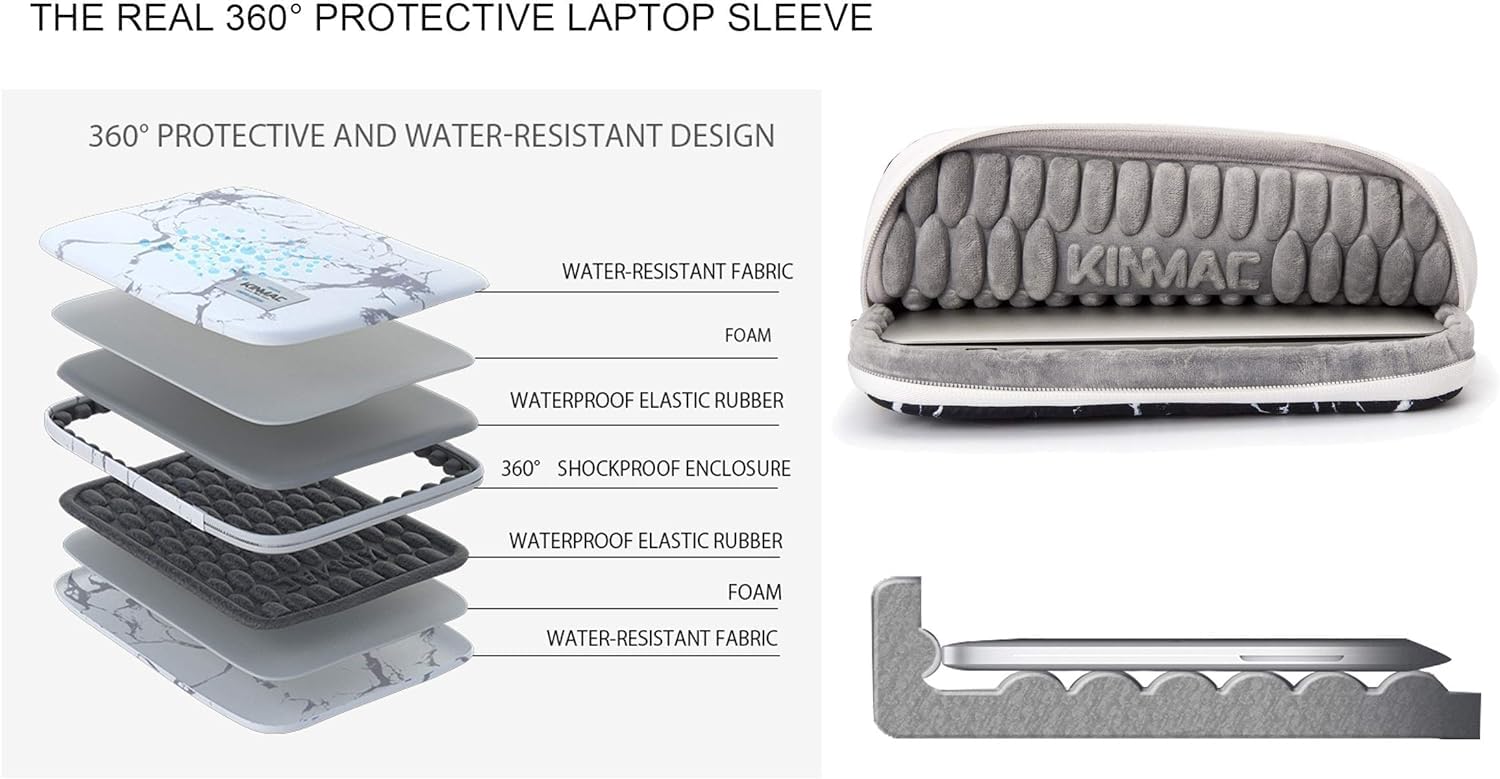 Kinmac Pink Embroidery 360° Protective Water Resistant Laptop Sleeve Case with Handle - Fits MacBook Pro 16/15 inch & 15.6 inch Laptops - Perfect for Work, Travel & School Accessories