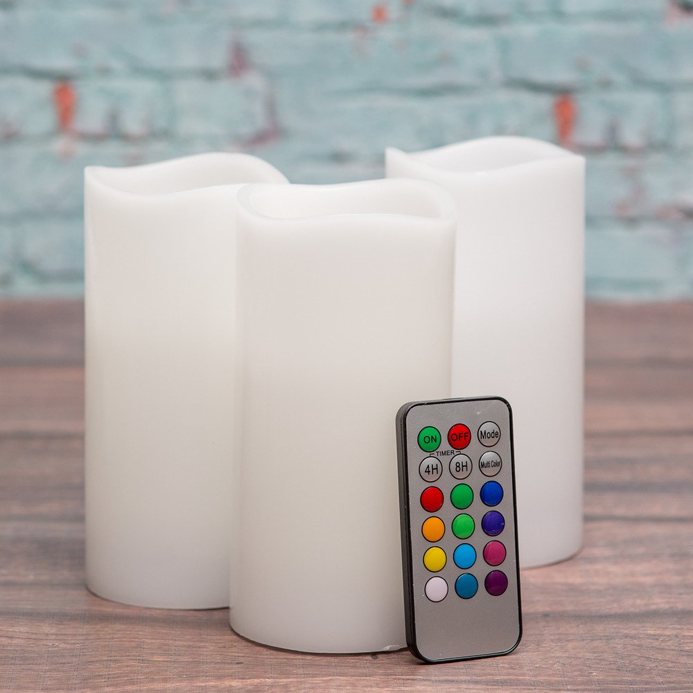 Richland Wavy Top Flameless LED Pillar Candles - Set of 24, White, 3