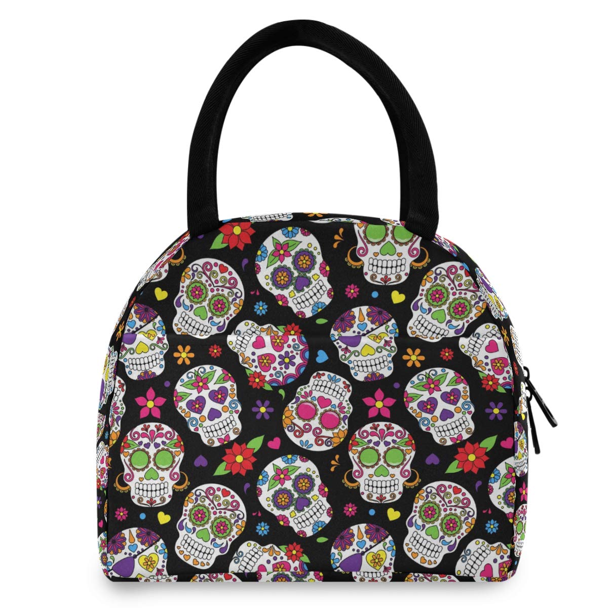 Stylish Insulated Sugar Skull Lunch Bag for Women & Men - Leakproof Wide-Open Design for Work, Office, School & Picnics - Perfect for Keeping Meals Fresh at Work, School or Outdoor Adventures