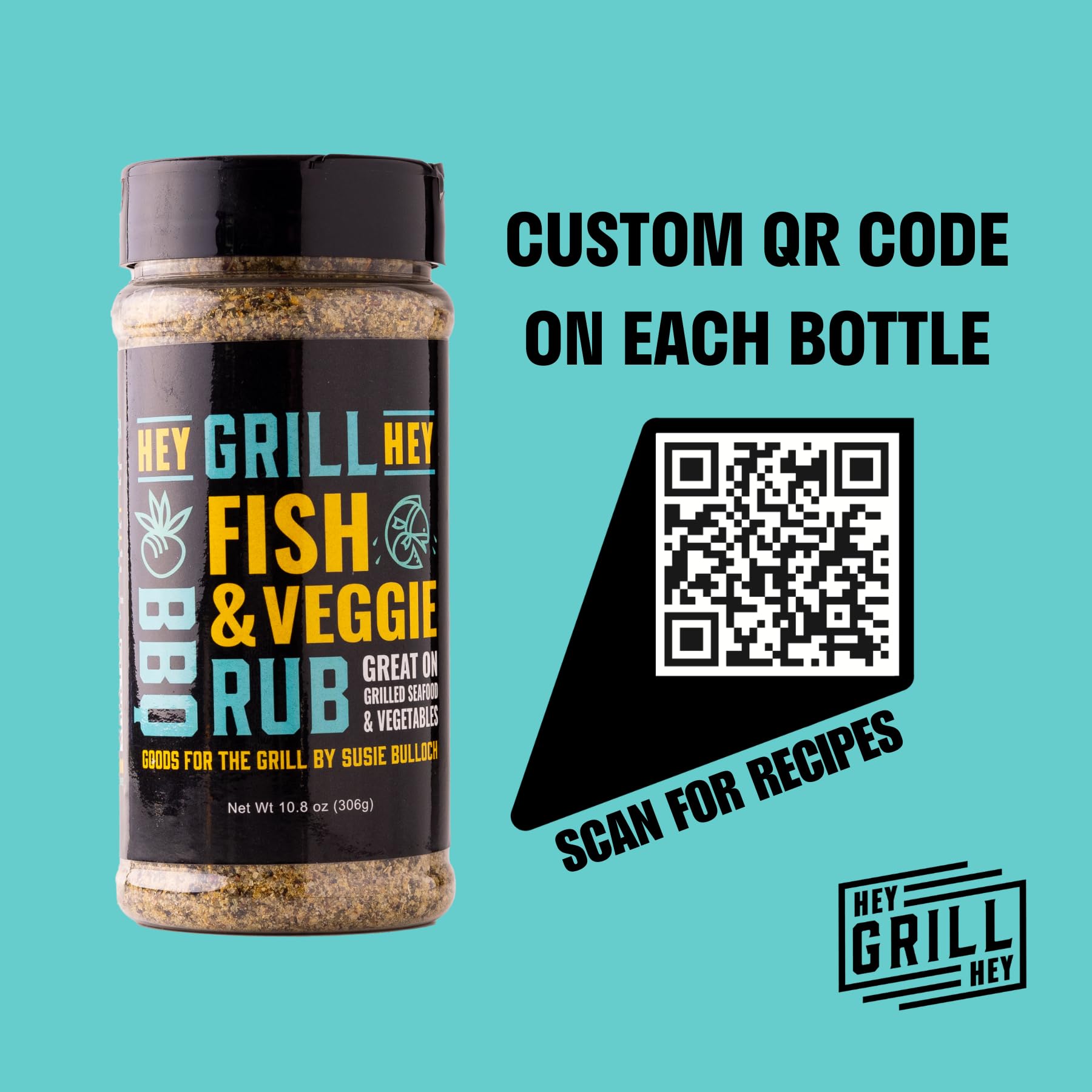 Hey Grill Hey Fish & Veggie Rub 10.8 oz - Premium Seafood & Vegetable Seasoning for Chicken, Dips, Grilling & BBQ | Perfect for Salmon, Steak, Salads & Party Snacks