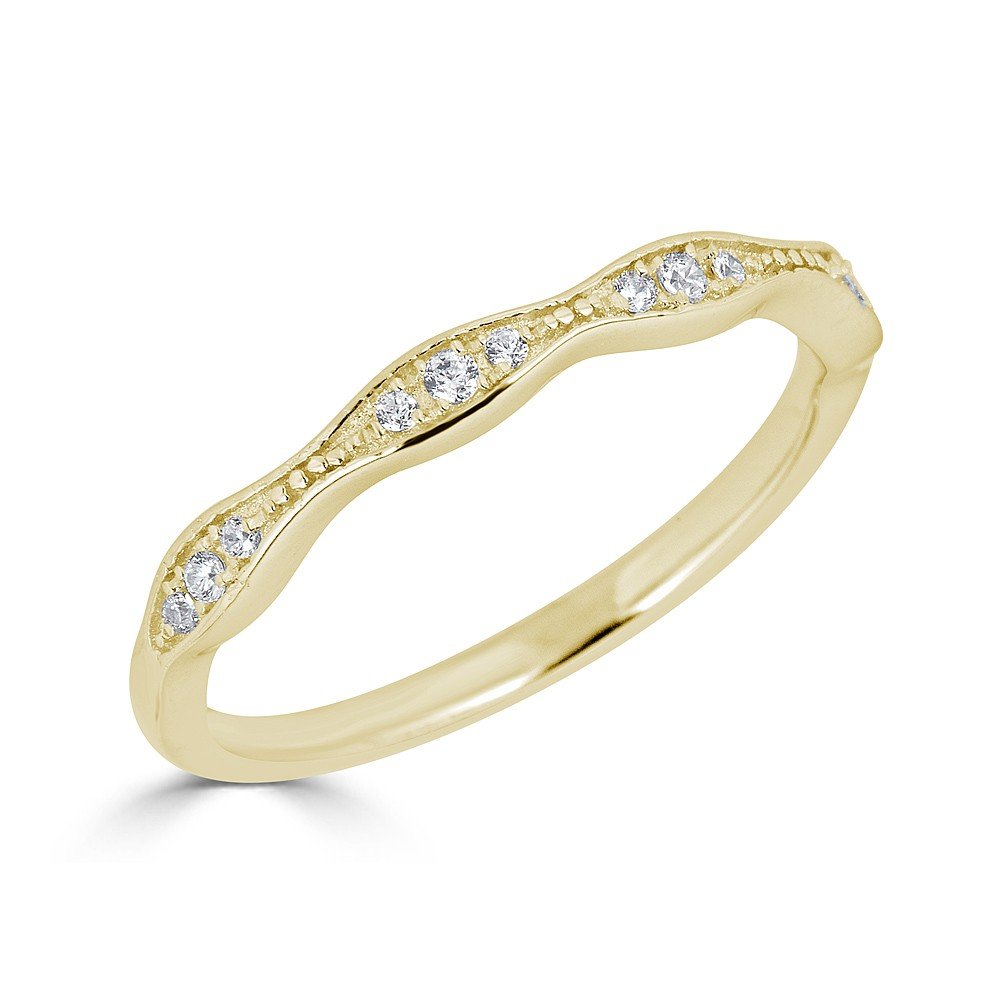 14KT Gold 1/10 CTW Diamond Bead Set Wavy Band Ring for Women - Elegant Stackable Jewelry for Weddings, Anniversaries & Everyday Wear