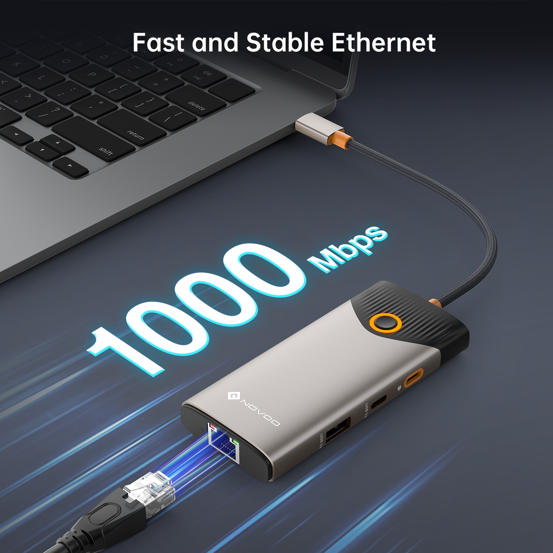 NOVOO T7 7-in-1 USB C Docking Station with HDMI, USB 3.0, Ethernet & SD Card Reader - Perfect for Laptop, MacBook, iPad Pro & More | Home Office & Remote Work Setup