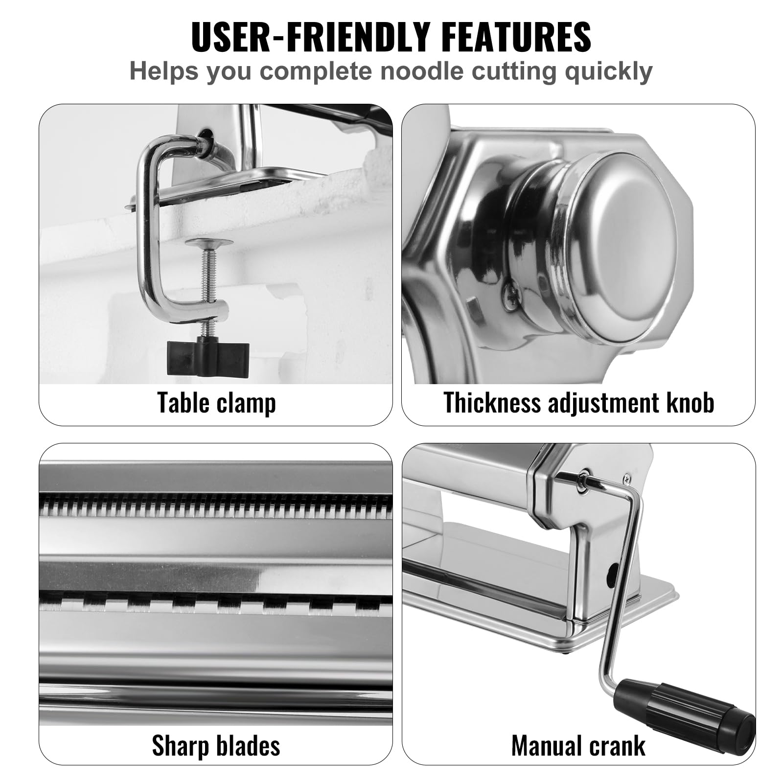VEVOR Manual Pasta Maker Machine - 150mm Stainless Steel Pasta Roller with 9 Adjustable Thickness Settings & Cutter for Homemade Spaghetti, Lasagna, Fettuccine | Perfect for Italian Cooking, Restaurant-Quality Pasta at Home, and Culinary Enthusiasts