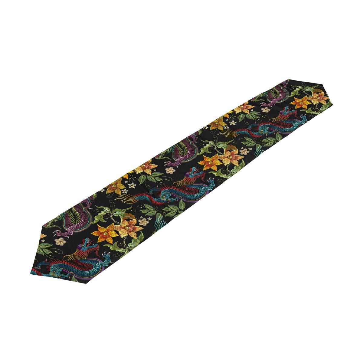 Golden Dragon Table Runner - Asian Floral Home Decor for Dining & Parties