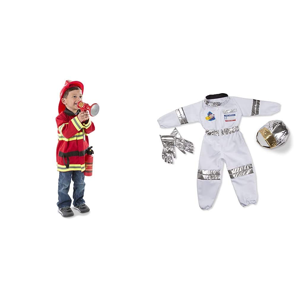Melissa & Doug Fire Chief & Astronaut Role Play Costume Sets for Kids - One Size Fits Most, Multicolor - Perfect for Pretend Play, Dress-Up, and Imaginative Learning Activities