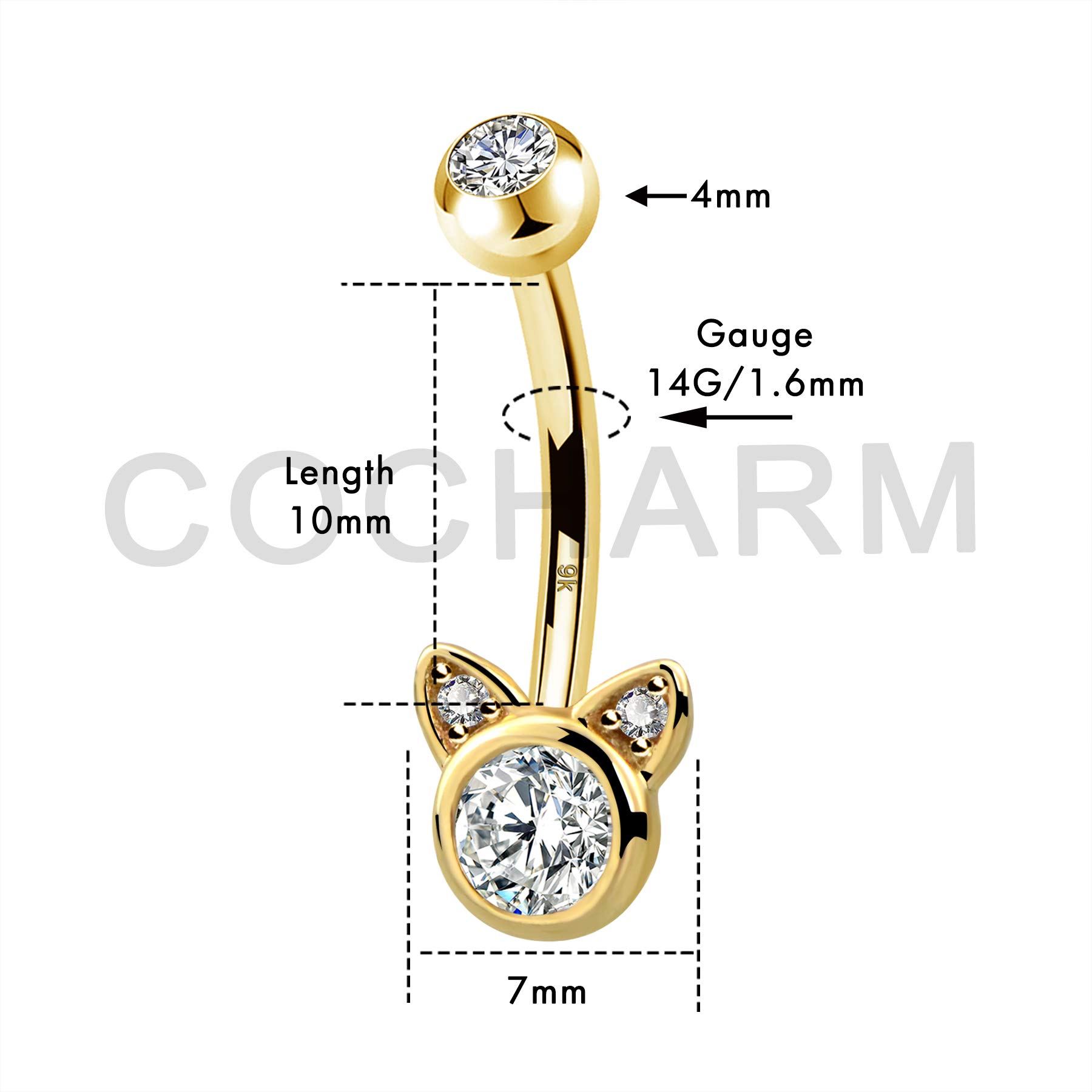 COCHARM 14K Real Gold Belly Button Rings - Cute Short & Long Upper Navel Piercing Jewelry - 16g/14g Belly Ring Barbell for Rook - Perfect for Everyday Wear, Beach Outfits & Piercing Gifts