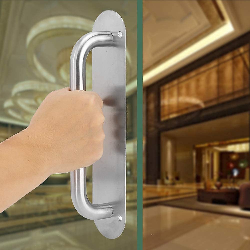 Stainless Steel Commercial Door Handle - Heavy Duty Push and Pull Plate with Screws for Fire Doors, Malls & Supermarkets (Oval L) - Ideal for High Traffic Entrances, Office Buildings & Retail Stores