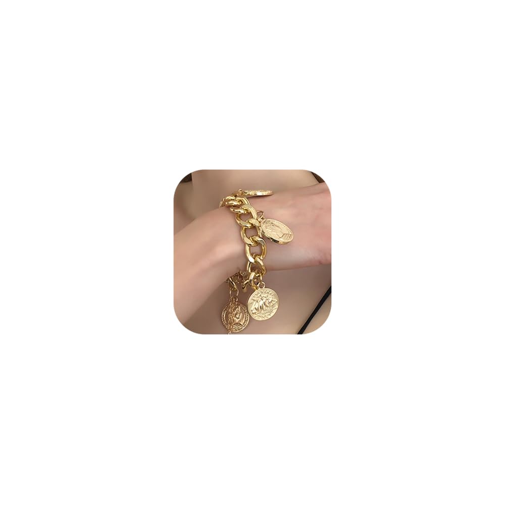Vintage Moroccan Coin Bracelet - Gold Plated Cuban Chain Bracelet for Women & Men | Bohemian Punk Statement Jewelry | Perfect for Festivals, Parties & Boho Fashion
