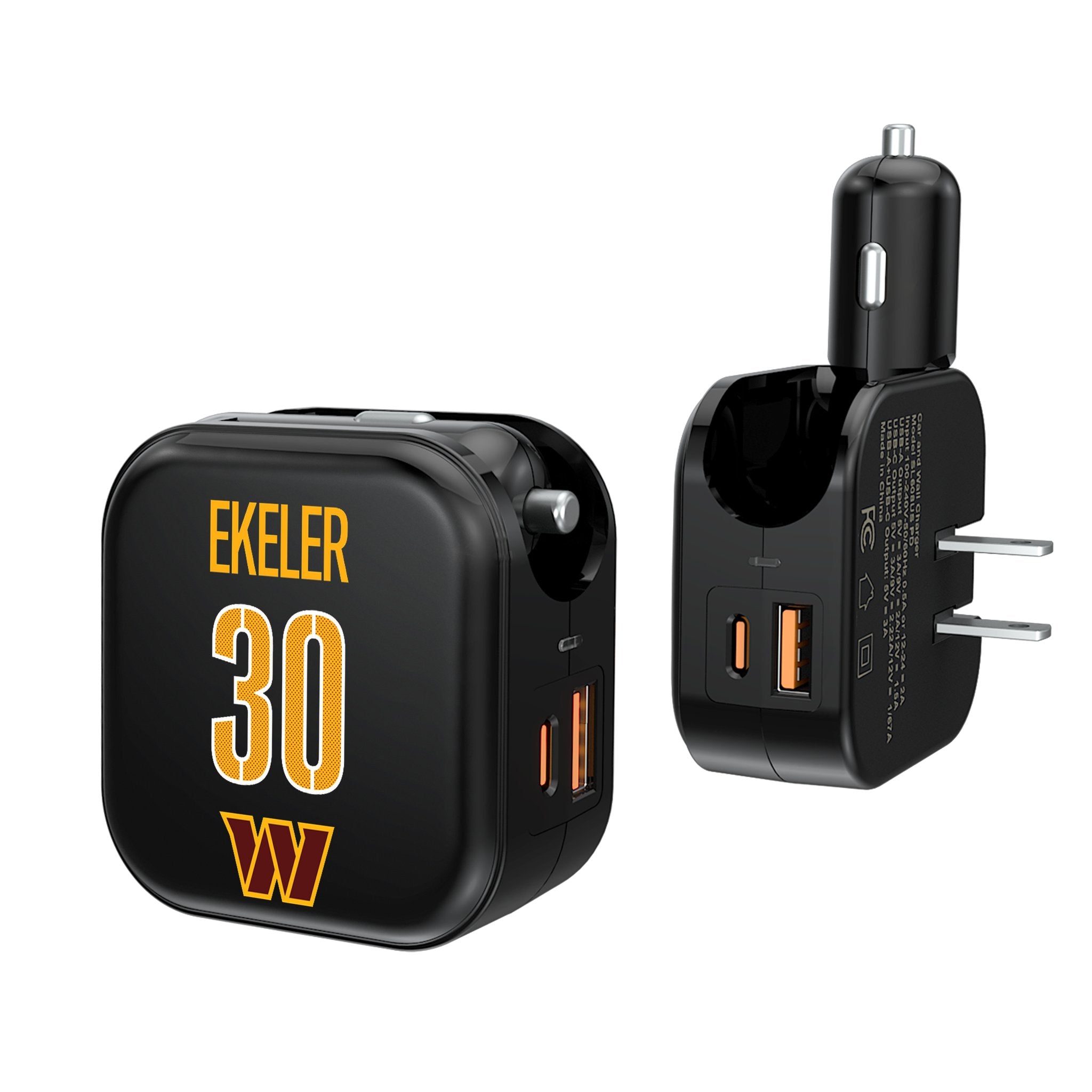 Austin Ekeler Washington Commanders 30 Ready 2-in-1 USB A/C Fast Charger - Perfect for Home, Office & Travel Charging Needs