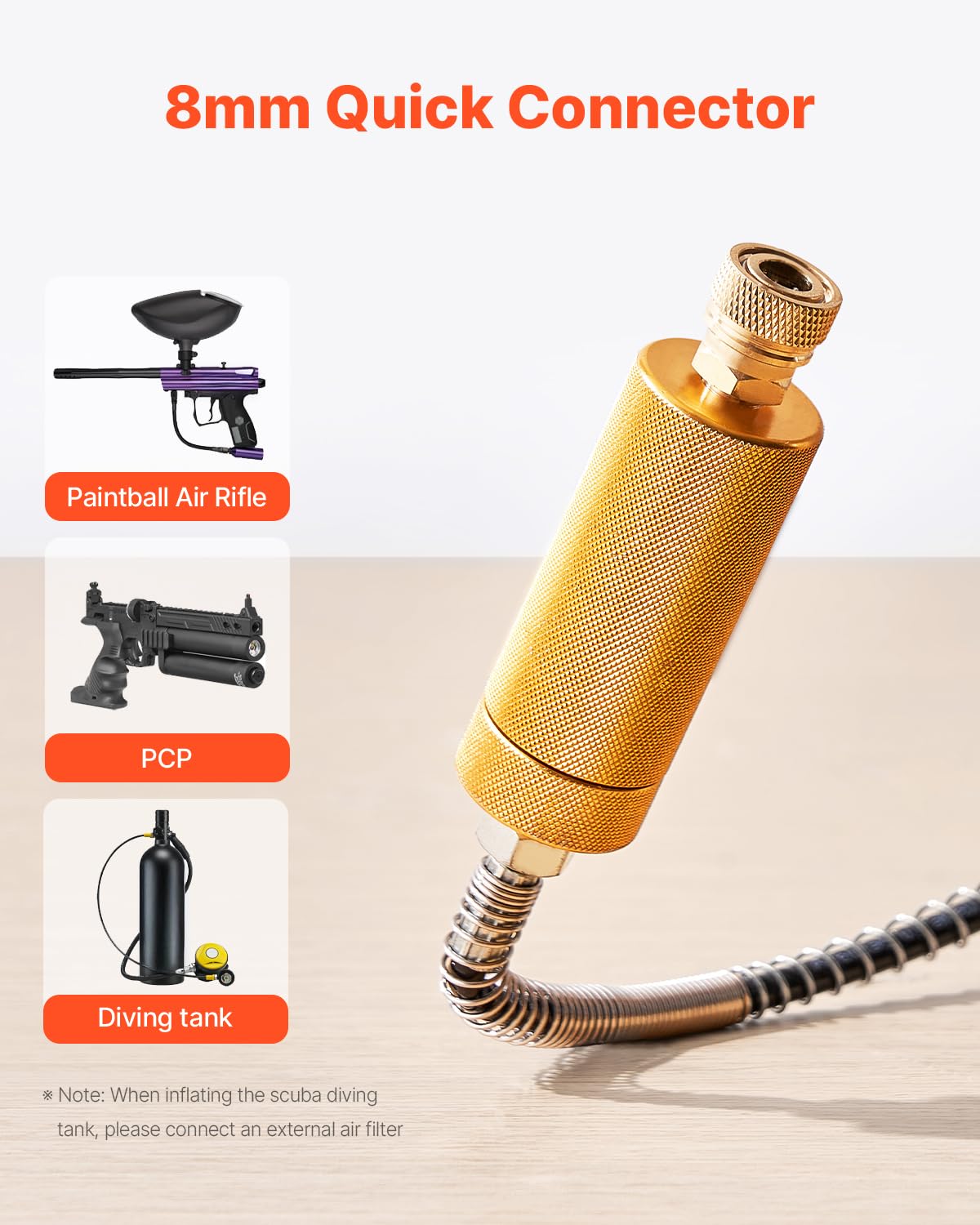 VEVOR 800W Dual-Cylinder PCP Air Compressor 4500PSI/30Mpa - Oil-Free Paintball Tank Pump with Auto-Stop & Built-in Cooling Fan - Perfect for Air Rifles, Scuba Diving Tanks & Paintball Guns | High-Pressure Airgun Charging Station for Outdoor Sports & Hunting