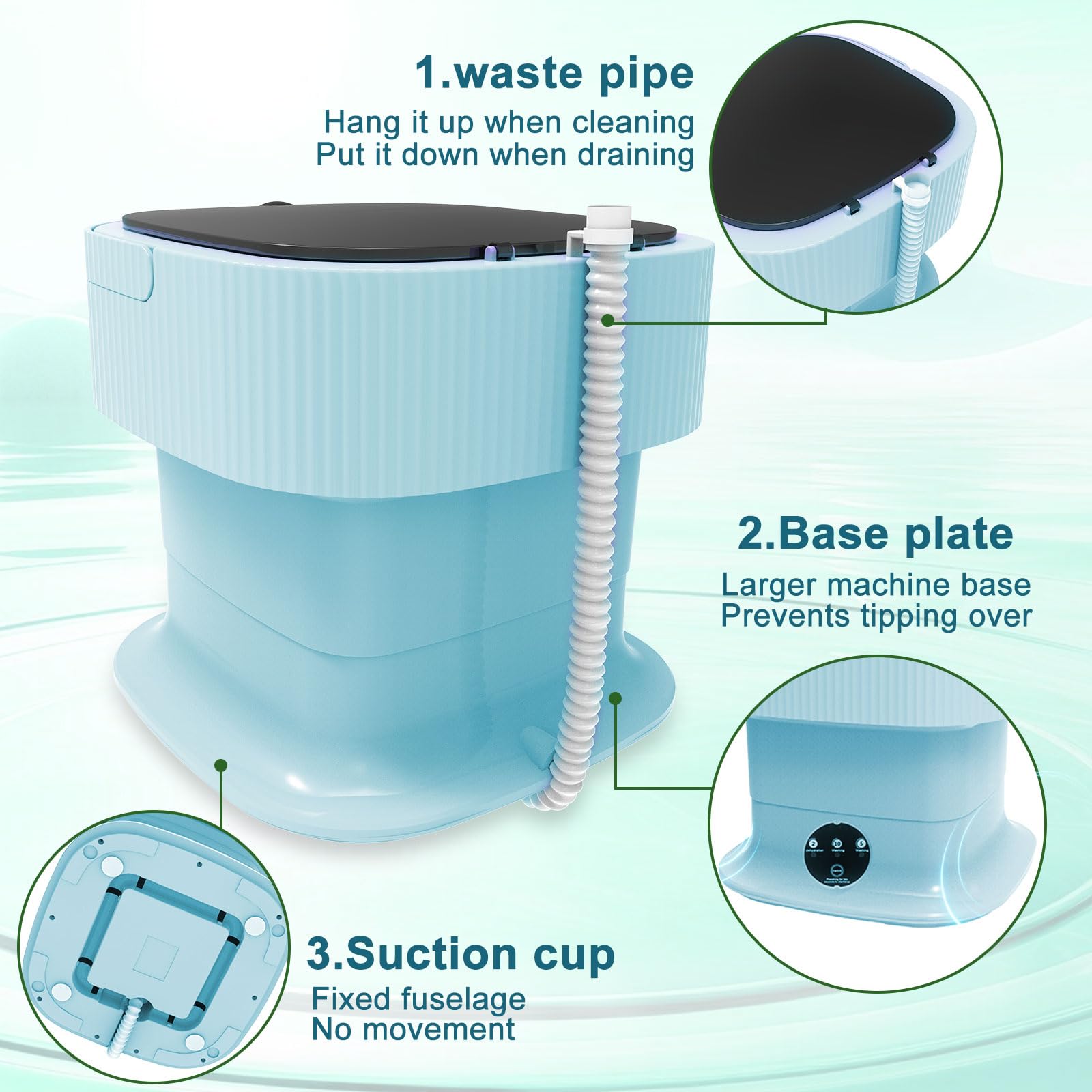 15L Mini Portable Washing Machine with Spin Dryer - Foldable & Collapsible Laundry Washer for Baby Clothes, Underwear, Socks - Perfect for Travel, Camping, Apartments, Dorms & RVs - Compact & Lightweight Blue Design (Great for Small Spaces & On-the-Go Laundry)