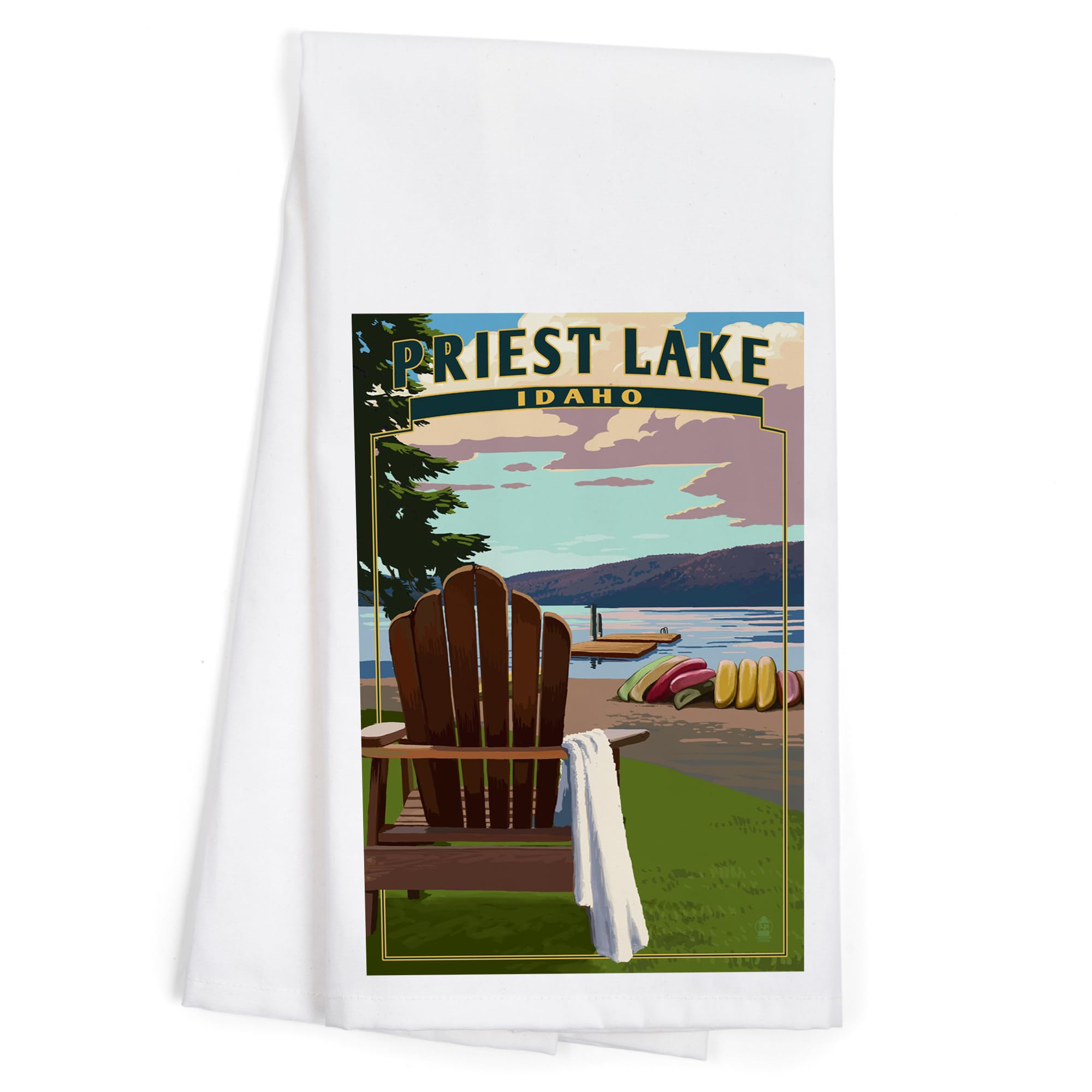 Lantern Press Priest Lake Idaho Cotton Tea Towel - 100% Cotton Decorative Hand Towel for Kitchen, Bathroom & Home Decor - Perfect for Dish Drying, Gift Giving & Cabin Decor