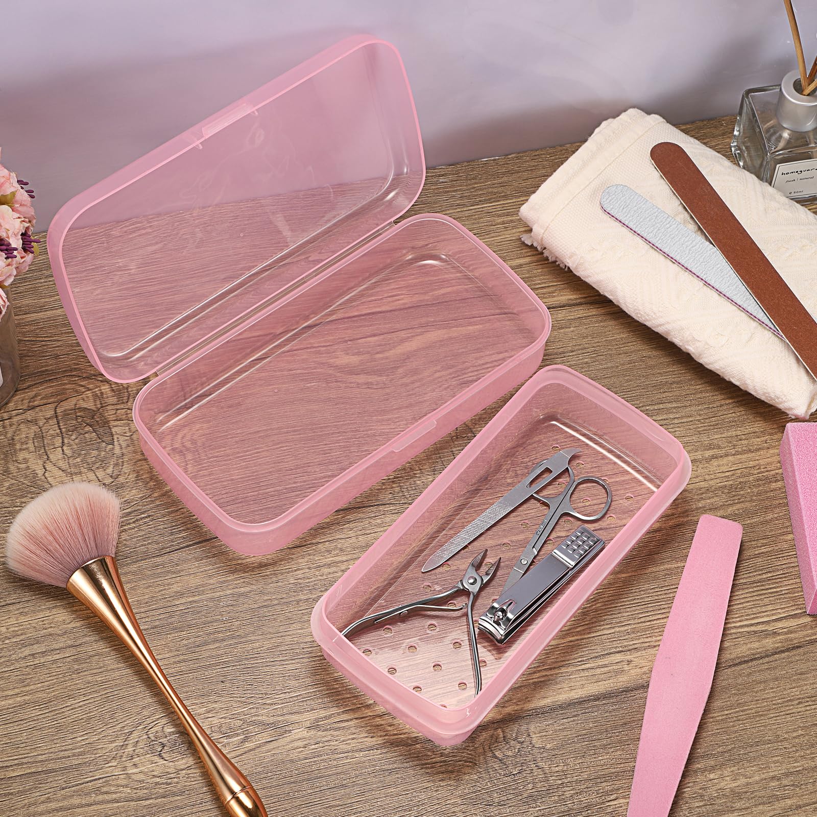 JUXYES Plastic Sterilizing Tray for Nail Art Tools - Portable UV Sterilizer Tray with Strainer & Transparent Storage Box for Tweezers, Manicure Accessories | Salon & Home Nail Care Organization Solution