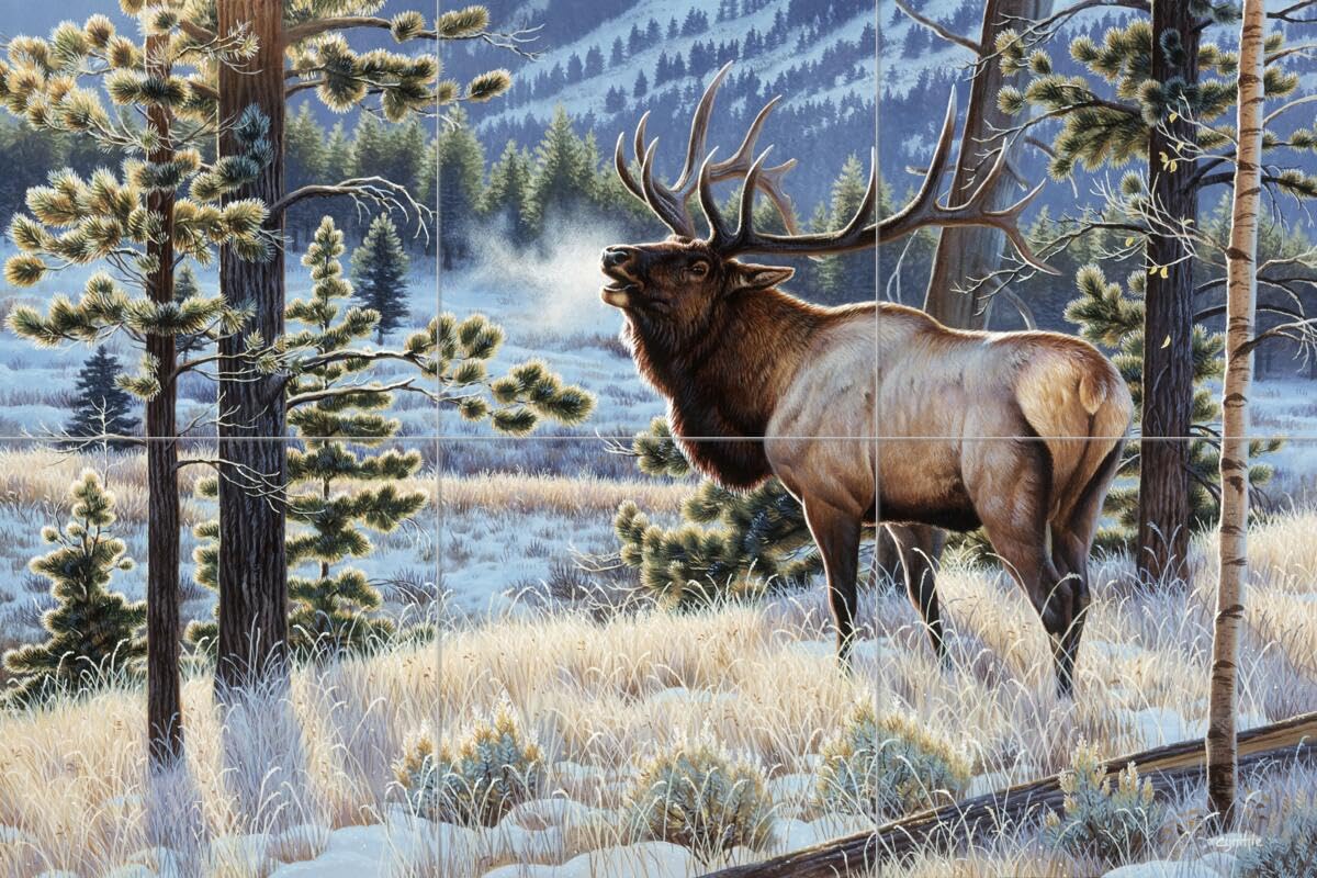 Ceramic Backsplash Tile Mural - Deer & Elk Wildlife Design for Kitchen & Bathroom - Late to The Dance by Cynthie Fisher - Perfect for Rustic Cabin, Farmhouse, or Nature-Themed Home Decor