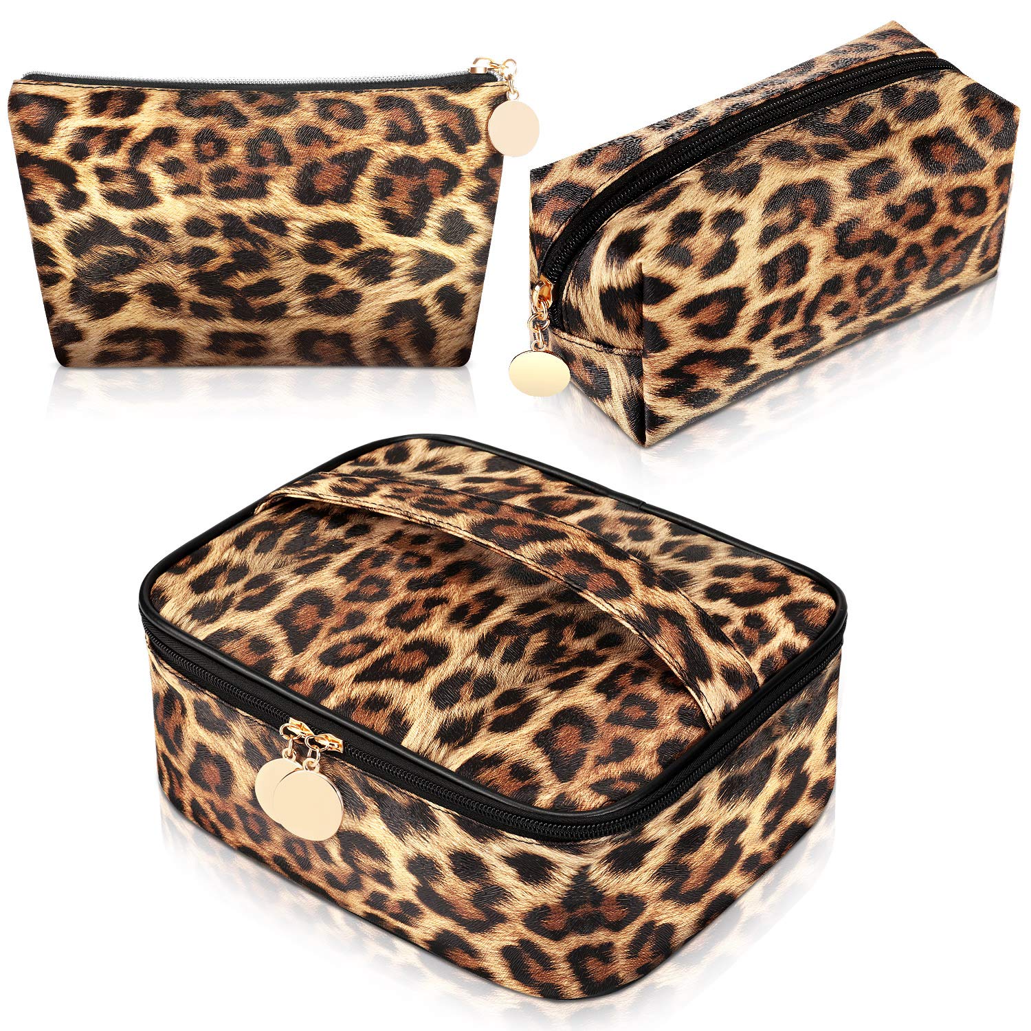 3-Piece Leopard Print Makeup Bag Set for Travel & Storage