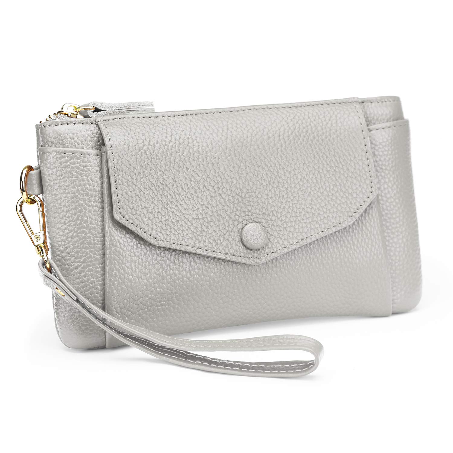 YALUXE Women's Genuine Leather Wristlet Handbag - Envelope Style Phone Purse with Card Slots & RFID Protection - Slim Clutch Wallet for Everyday Use, Travel, and Night Out