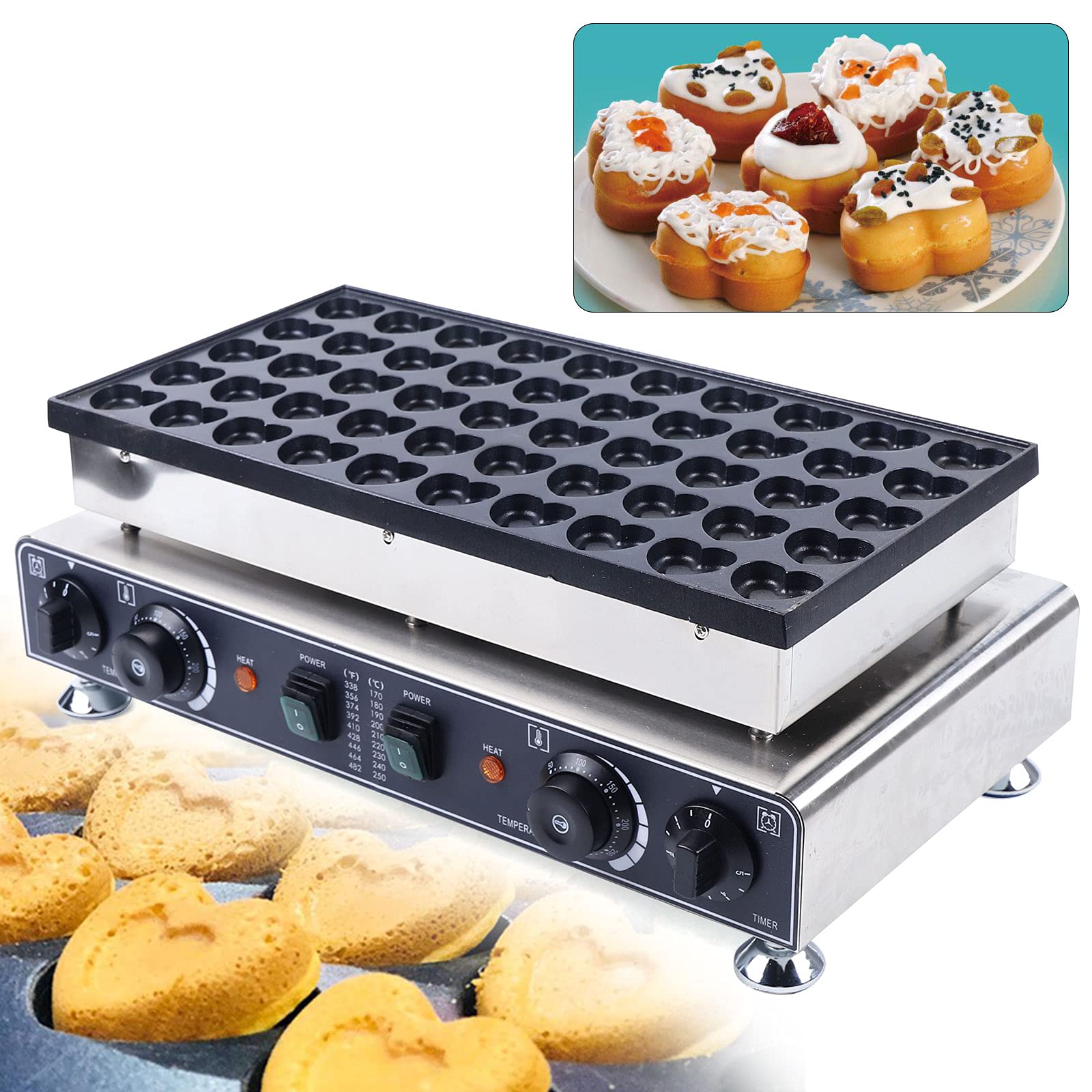 50-Piece Heart Shaffle Maker Set - Nonstick Electric Mini Heart Dutch Pancake Baker for Valentine's Day, Breakfast & Dessert - Perfect for Home, Cafes, Gifts & Commercial Use in Malls/Playgrounds