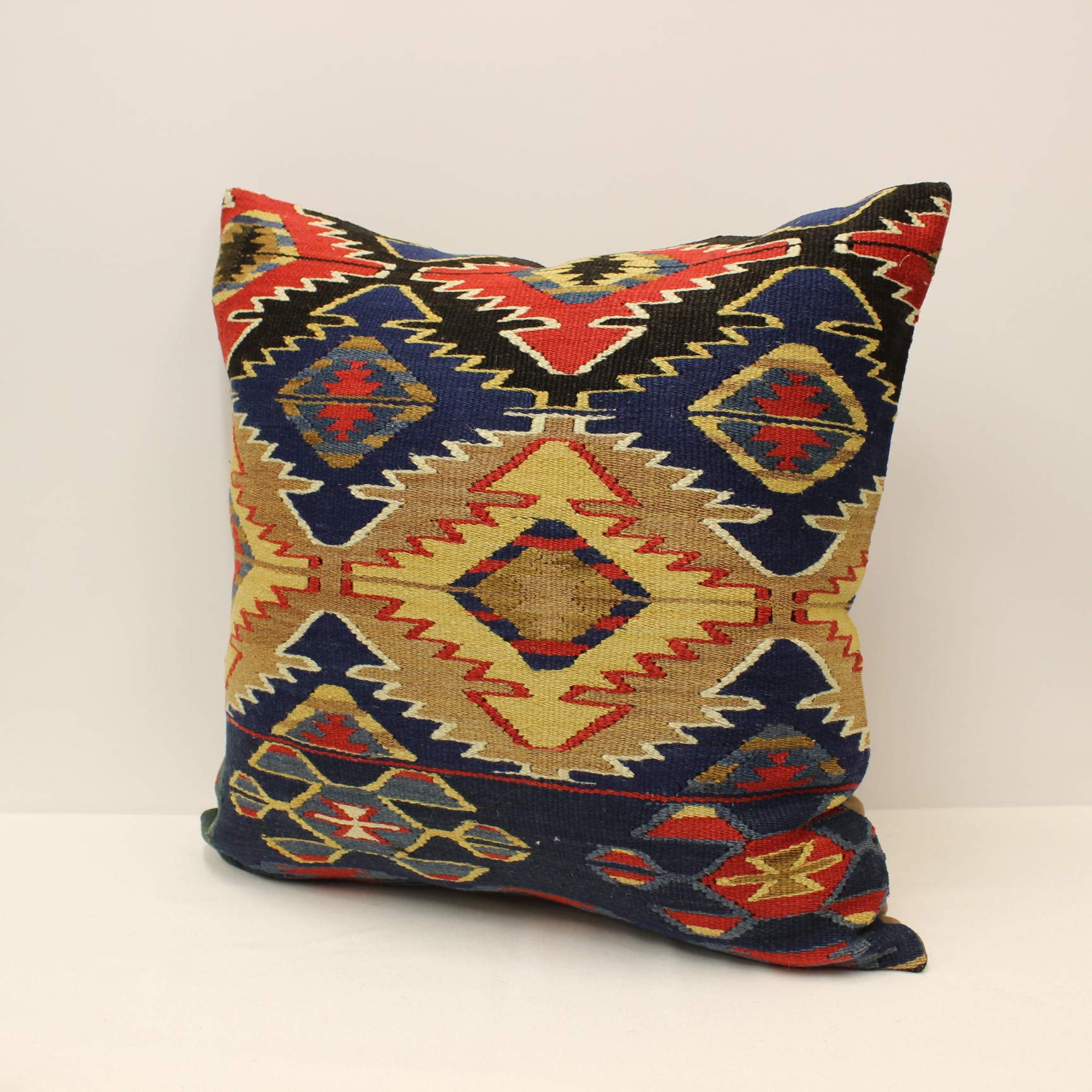 Authentic Turkish Kilim Pillow Cover 24x24 Inches - Large Square Bohemian Ethnic Sofa Cushion, Decorative Throw Pillow for Living Room, Bedroom & Home Decor