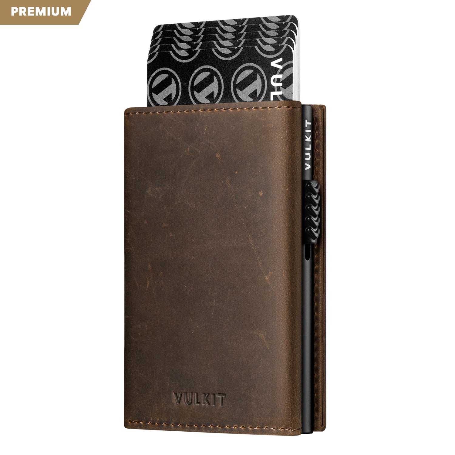 VC302P Genuine Crazy Horse Leather Tri-Fold Wallet with Side Slider Mechanism, Back Zipper Slot & Magnetic Closure - Perfect for Men's Everyday Carry, Business & Travel Use