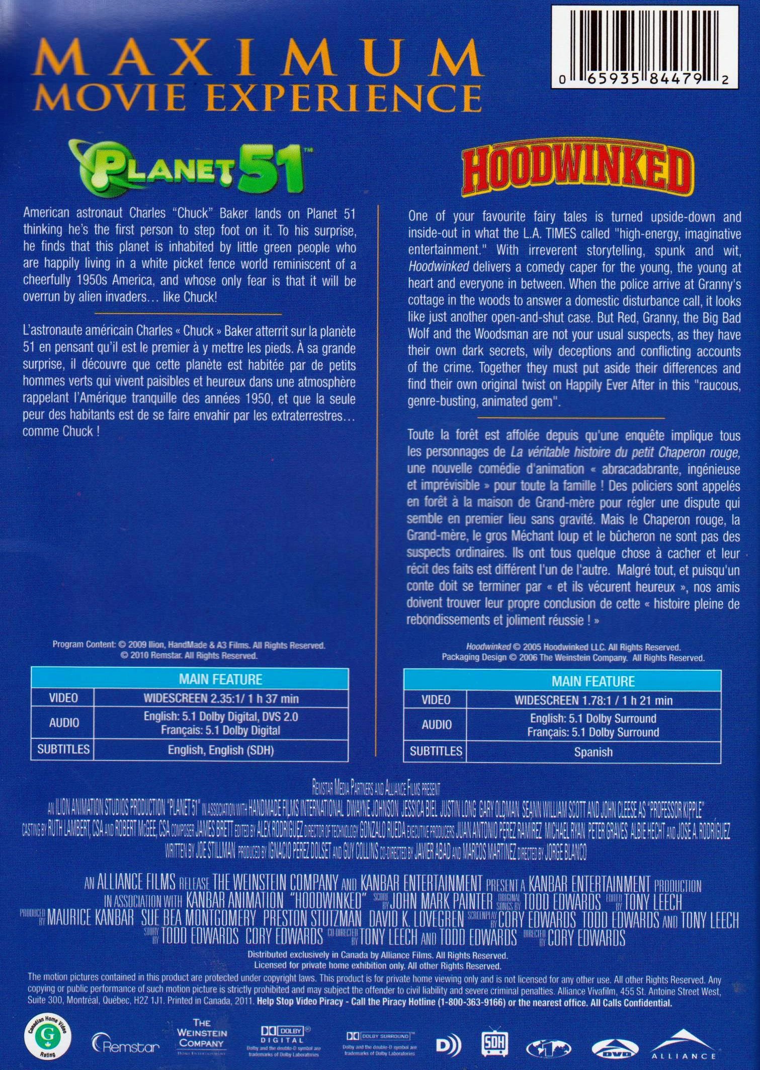 Planet 51 & Hoodwinked Double Feature DVD - Family Friendly Animated Movies for Kids Movie Night