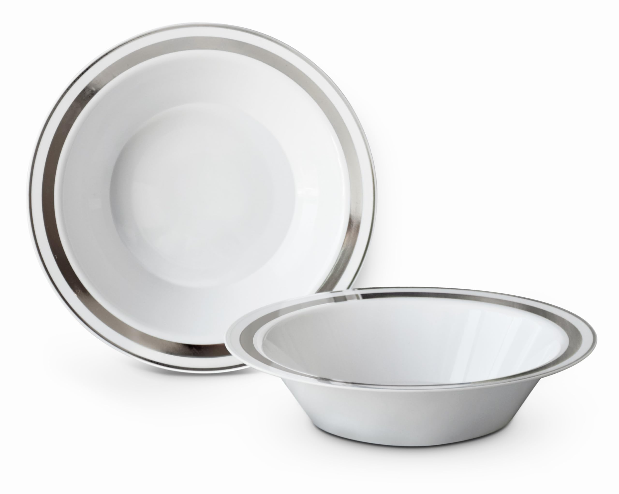 60-Piece Heavyweight Disposable Plastic Plates & Bowls Set - 14oz Soup Bowls for Weddings, Parties & Events (Elegant Soleil White & Silver) - Perfect for Catering, BBQ, Picnics & Family Gatherings
