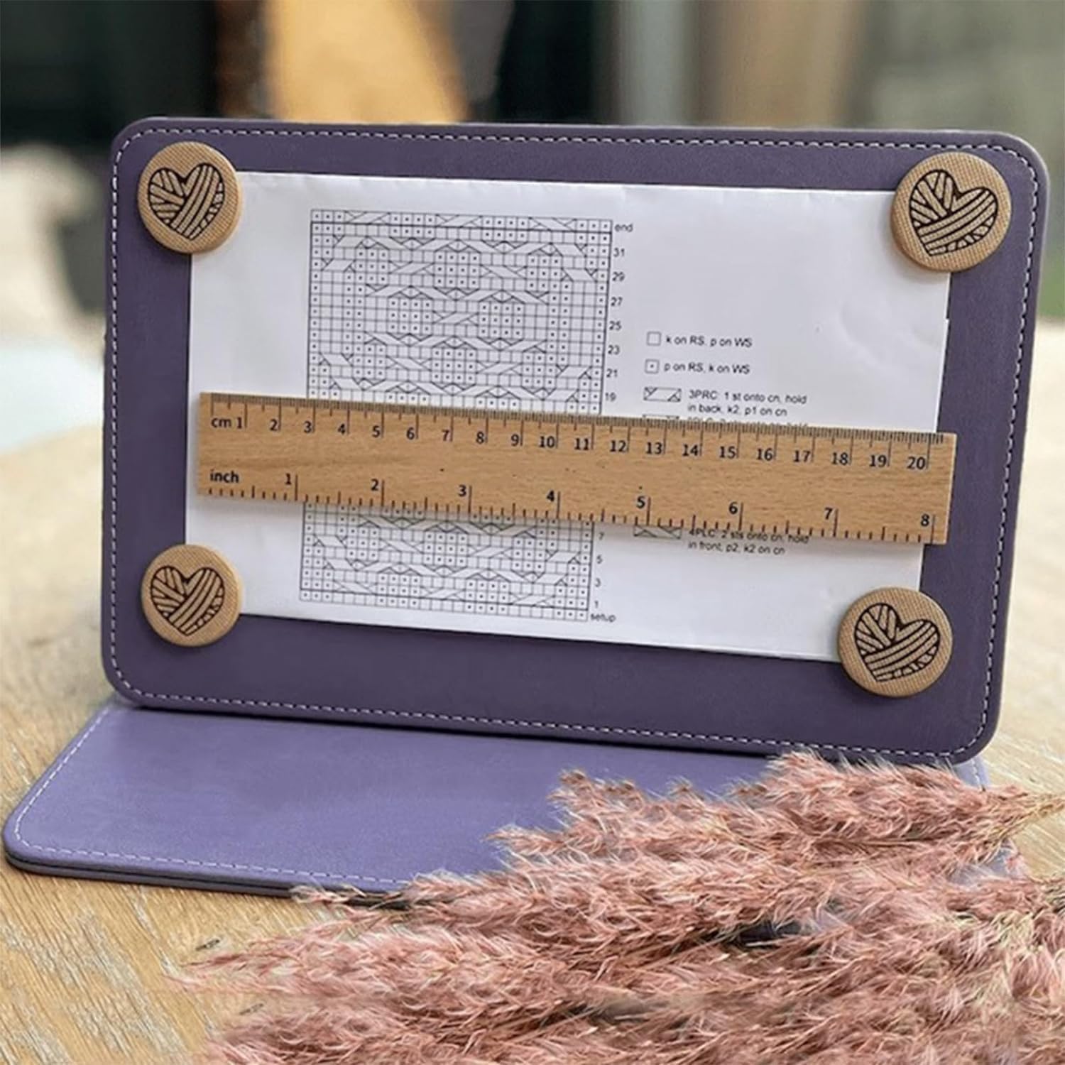Knitting Chart Holder & Crochet Pattern Keeper - Foldable Needle Arts Organizer for Knitting, Crocheting, and Crafting - Portable Purple Stitch Guide for Home, Travel & DIY Projects