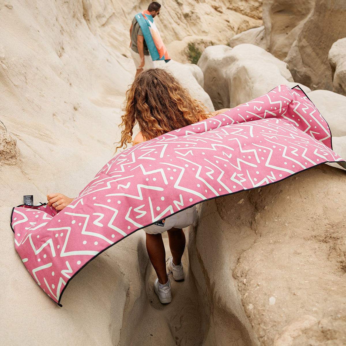 Adventure Towel - Quick Dry & Lightweight Travel Towel in Pink Zigzag Pattern | Perfect for Camping, Hiking, Beach & Yoga