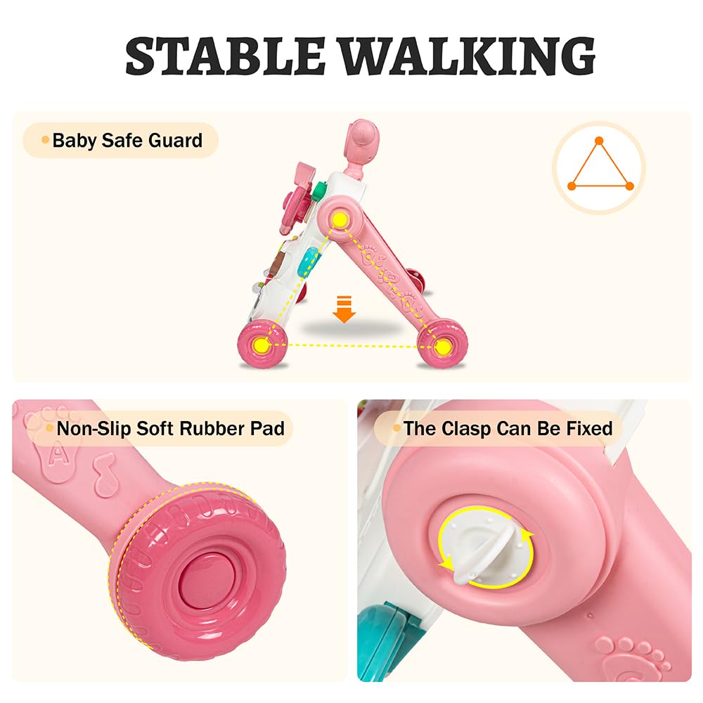2 in 1 Baby Push Walker & Activity Toy - Adjustable Learning Walker with Wheels, Lights & Music for 6-18 Month Old Boys & Girls - Perfect for First Steps & Early Development at Home