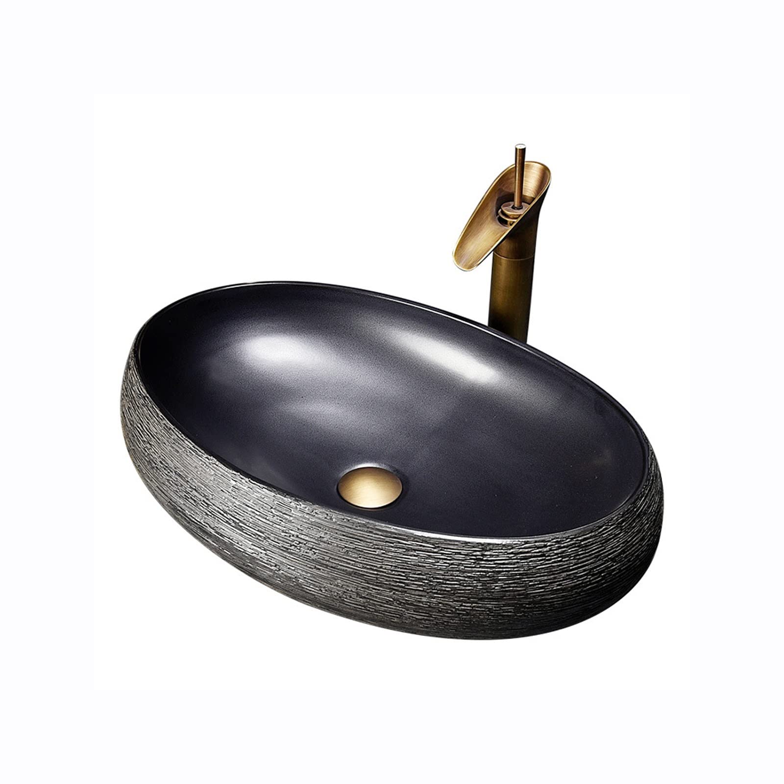 TONPOP Black Ceramic Vessel Sink with Faucet - Modern Bathroom Countertop Wash Basin for Vanity, Hotel & Home Use - Durable Ceramic Sink Combo for Powder Room, Guest Bath & Luxury Bathroom Decor