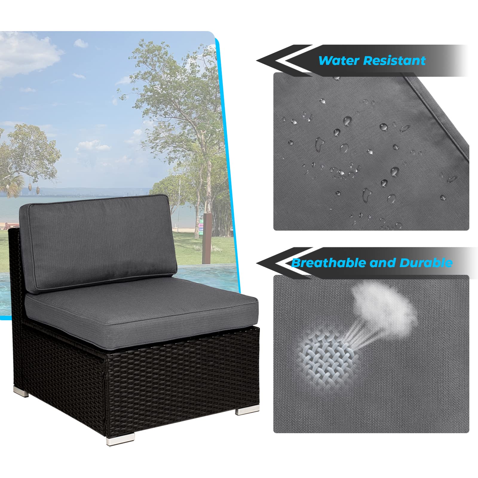 Betterland 8-Piece Waterproof Outdoor Cushion Covers Set - Replacement Slipcovers for Patio Sofa, Chair & Seat Cushions - All-Weather Resistant Fabric (Grey) - Perfect for Backyard, Deck, Poolside & Garden Furniture Protection
