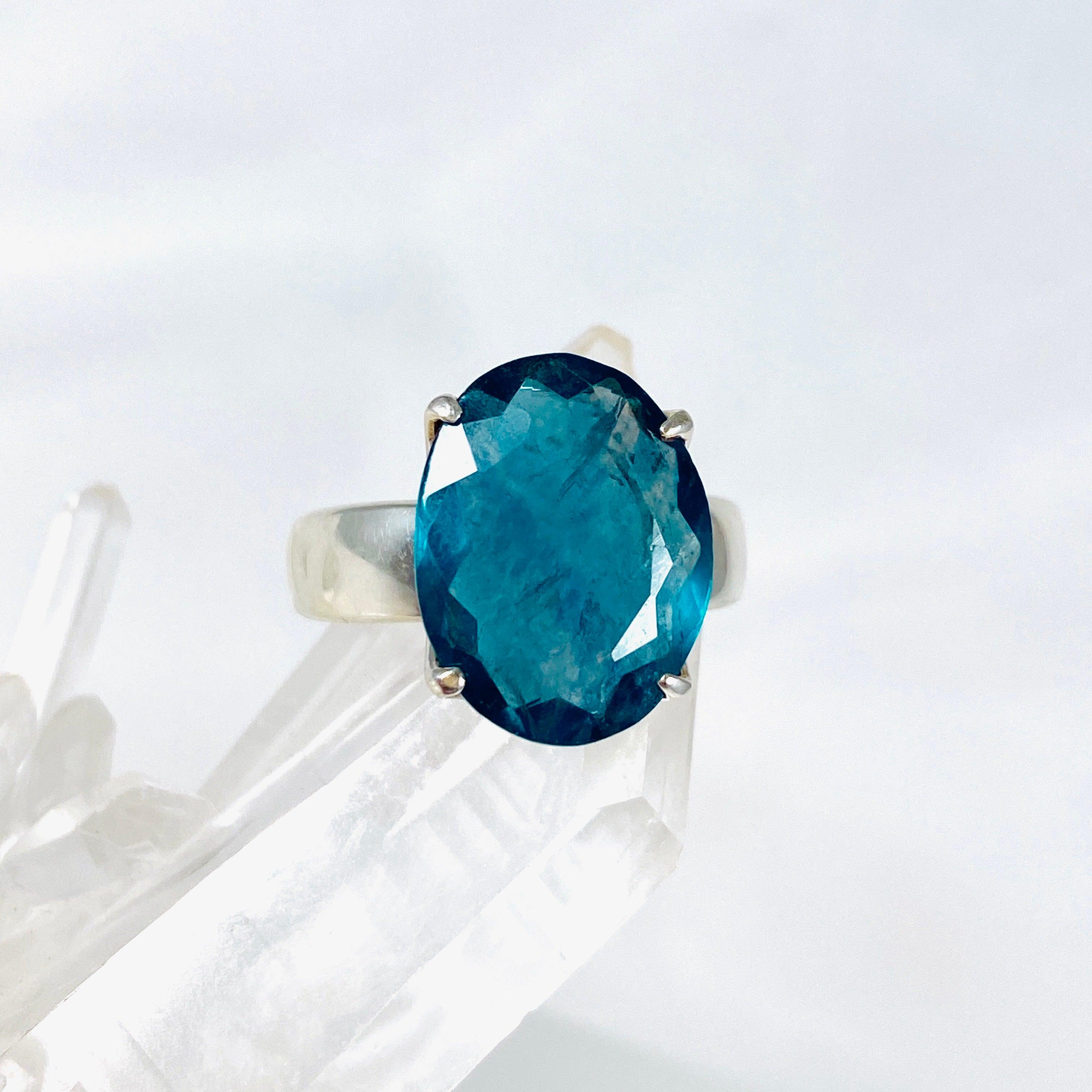 Fluorite Oval Faceted Ring - Size 8.5 - PRGJ302 - Elegant Gemstone Jewelry for Women, Perfect for Weddings, Parties & Everyday Wear
