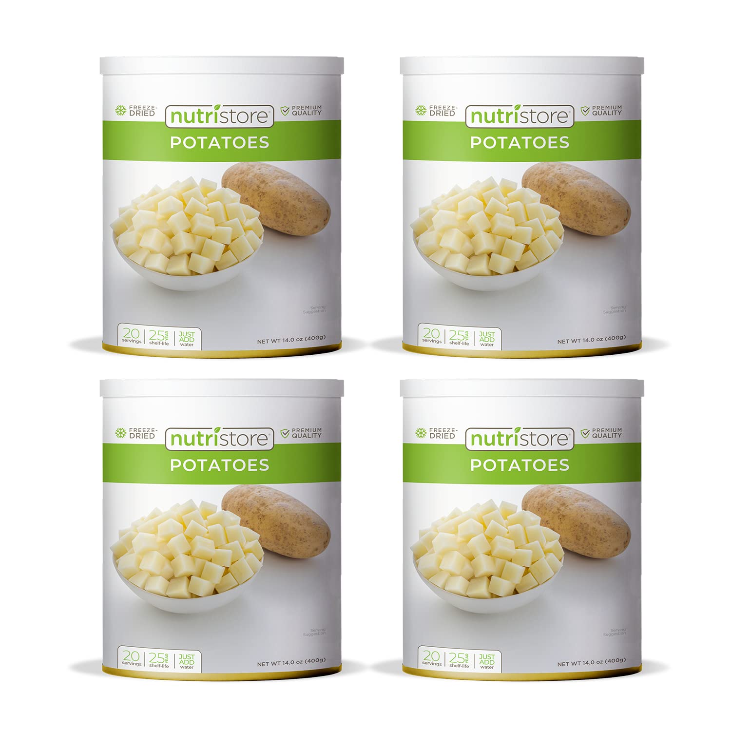 Nutristore Freeze Dried Potatoes 4 Pack - 80 Servings | Healthy Emergency Food Storage with 25 Year Shelf Life | Lightweight Camping & Survival Food for Hiking, Backpacking, and Disaster Preparedness