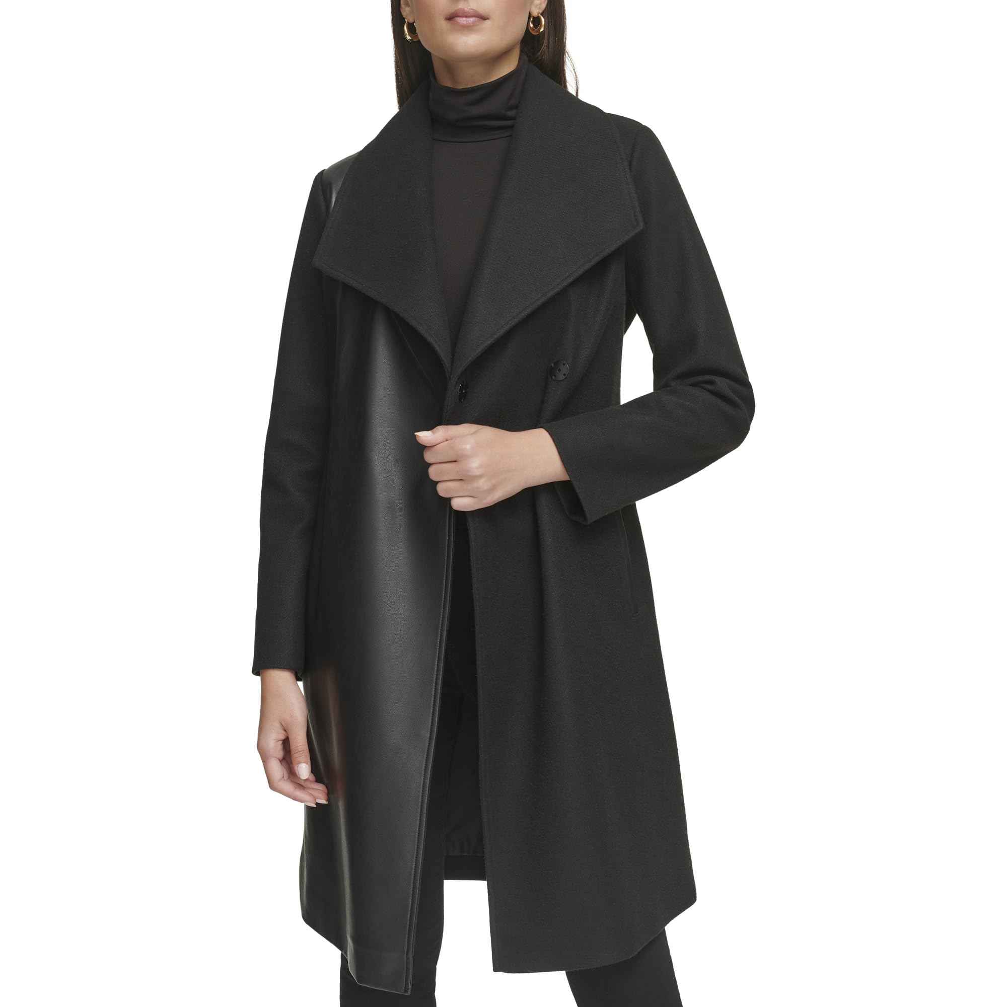 Kenneth Cole Women's Military Style Wool Blend Overcoat - Warm Winter Trench Coat for Office, Travel & Formal Occasions