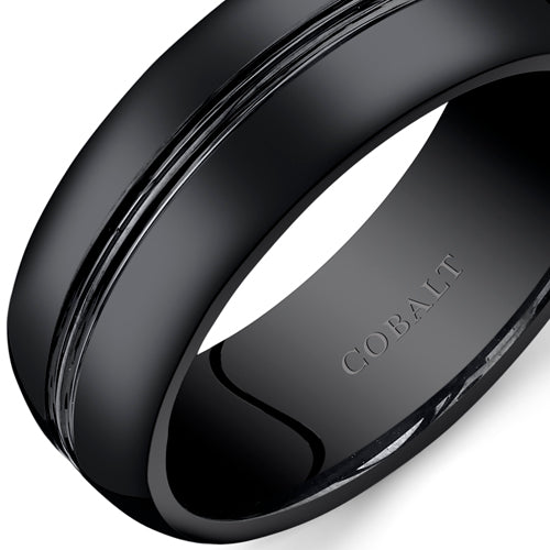 8mm Black Cobalt Men's Wedding Band Ring - Size 10 Double Groove Design - Perfect for Engagements, Anniversaries & Everyday Wear