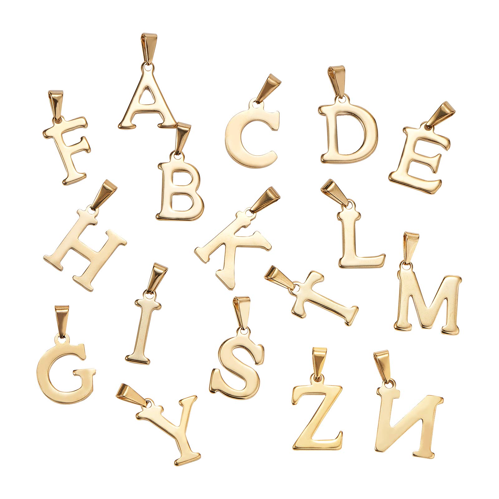 LiQunSweet 26 Pcs Gold Plated Stainless Steel Alphabet Pendant Charms - A-Z Initial Letter Beads for DIY Jewelry Making, Necklace & Bracelet Crafting - Perfect for Personalized Gifts, Scrapbooking & Home Decor