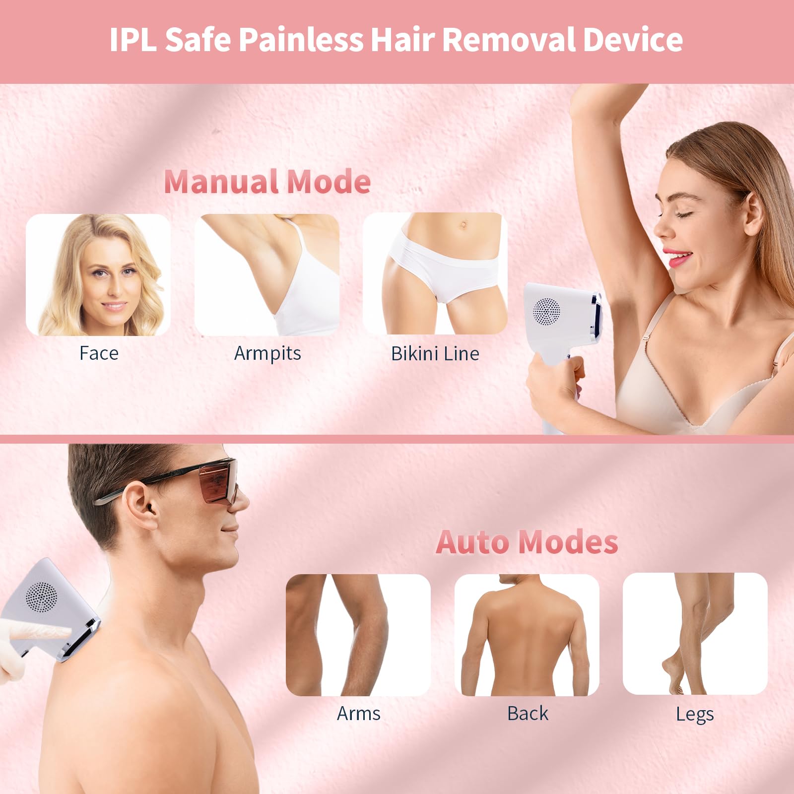 Professional IPL Laser Hair Removal Machine with Ice Cooling - 3-in-1 Painless Home Hair Removal Device for Face, Legs & Body - Safe & Effective for Women & Men - Perfect for Smooth Skin at Home, Salon or Travel