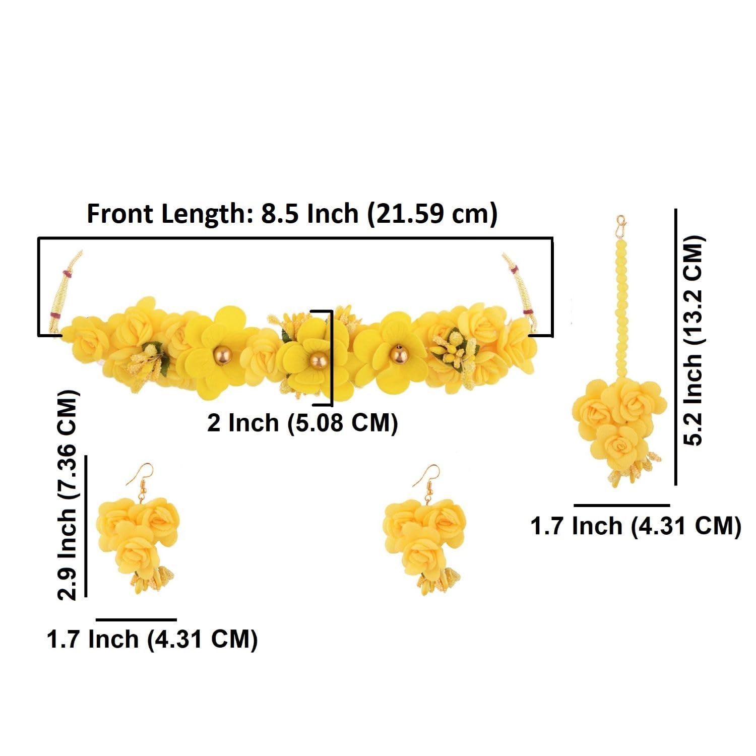 Efulgenz Handmade Indian Haldi Jewelry Set - Floral Choker Necklace, Earrings & Maang Tikka - Traditional Wedding Jewelry for Women - Perfect for Haldi, Mehendi & Bridal Ceremonies