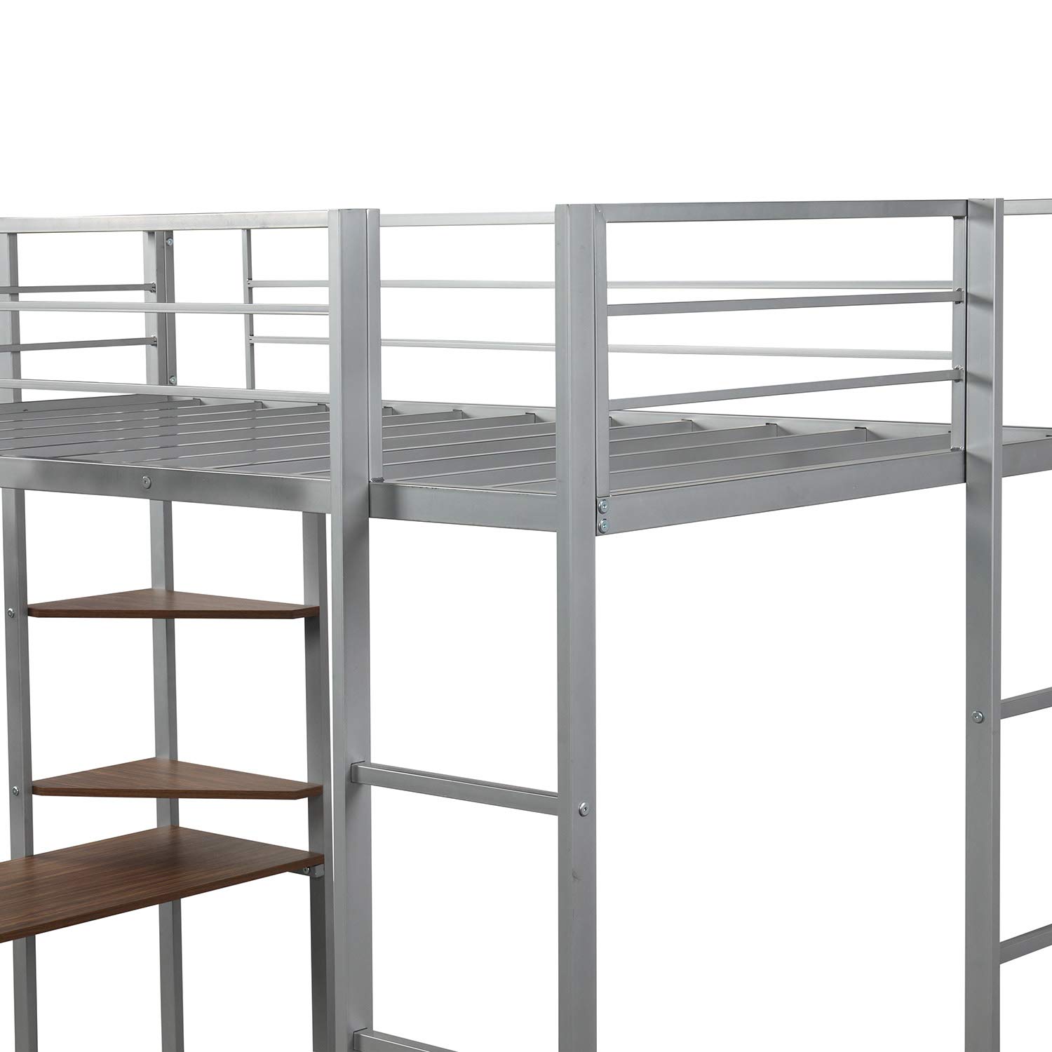 Twin Size Metal Loft Bed with Ladder & Built-in Desk - Sturdy Guardrail, Space Saving Design for Small Rooms - No Box Spring Required (Silver) | Perfect for Kids, Teens & College Dorm Rooms