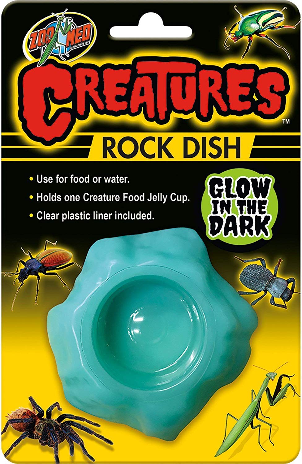 Zoo Med 2 Pack Creatures Rock Dishes - Glow in The Dark Food & Water Bowls for Pet Insects, Reptiles & Invertebrates | Perfect for Tarantulas, Scorpions & Hermit Crab Habitats