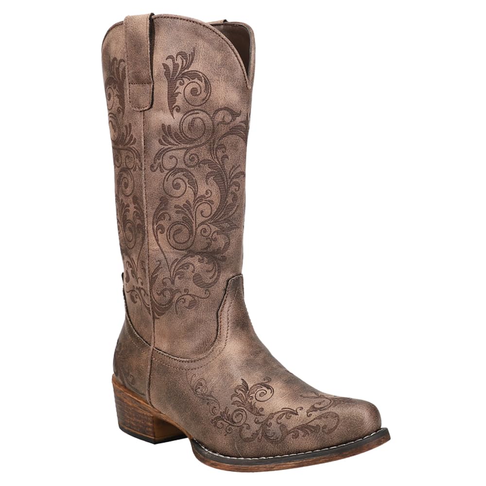 ROPER Women's Tall Embroidery Snip Toe Casual Boots - Mid Calf Low Heel 1-2