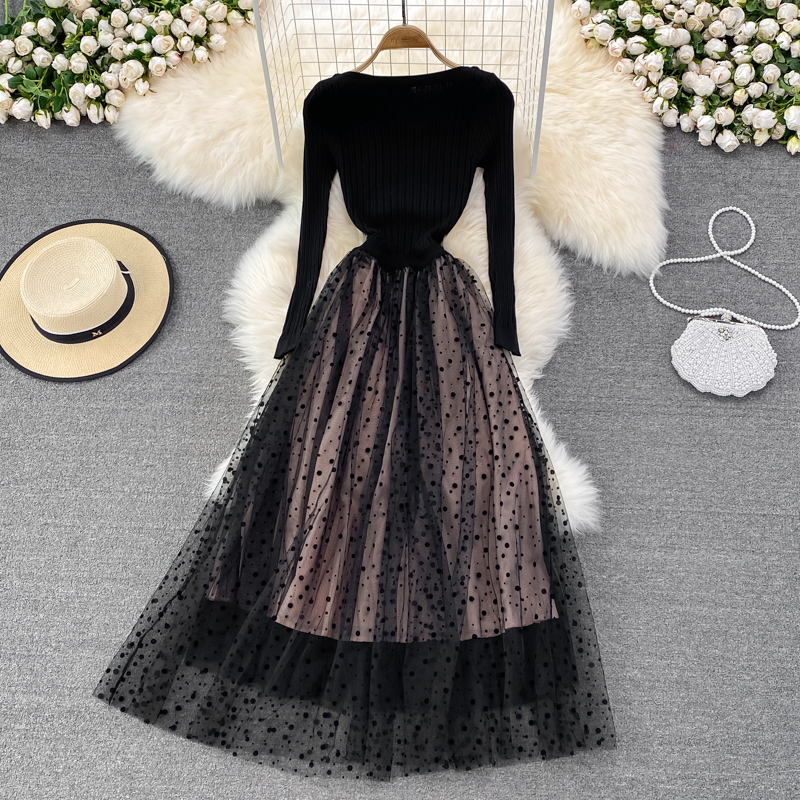 Elegant Women's Knitted Lace Stitch Dress for Fall and Winter | Fashionable Long Sleeve Party Dress | Perfect for Holiday Gatherings, Christmas Parties & Office Wear