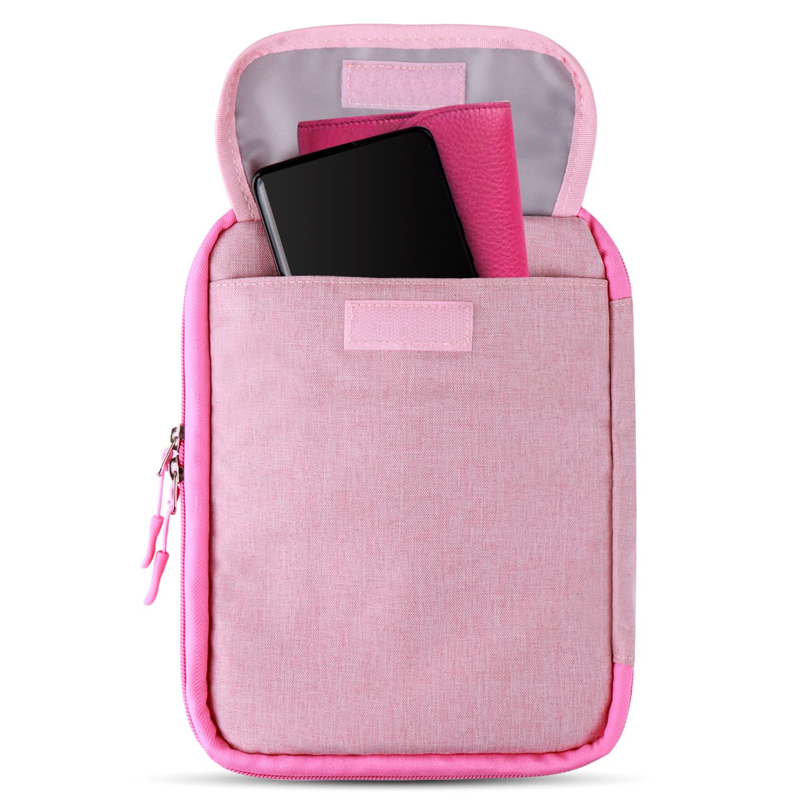 Pink Travel Cable Organizer Bag - Portable Cord Storage Case for Charger, Phone, USB & SD Cards with 8 Cable Ties | Perfect for Travel, Office & Home Organization