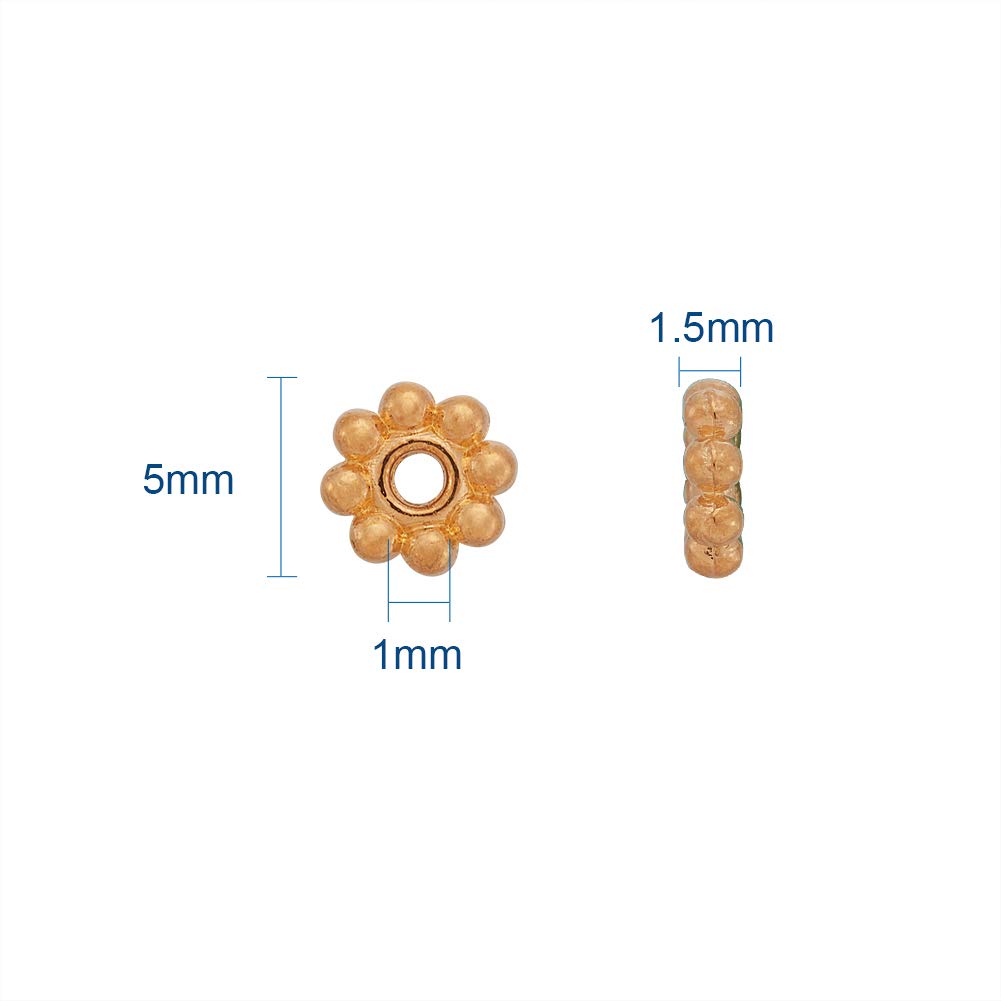 Craftdady 300Pcs 5x1.5mm Golden Daisy Flower Spacer Beads with Snowflake Charms - 1mm Hole for DIY Jewelry Making, Necklaces, Bracelets & Earrings - Perfect for Handmade Gifts and Craft Projects