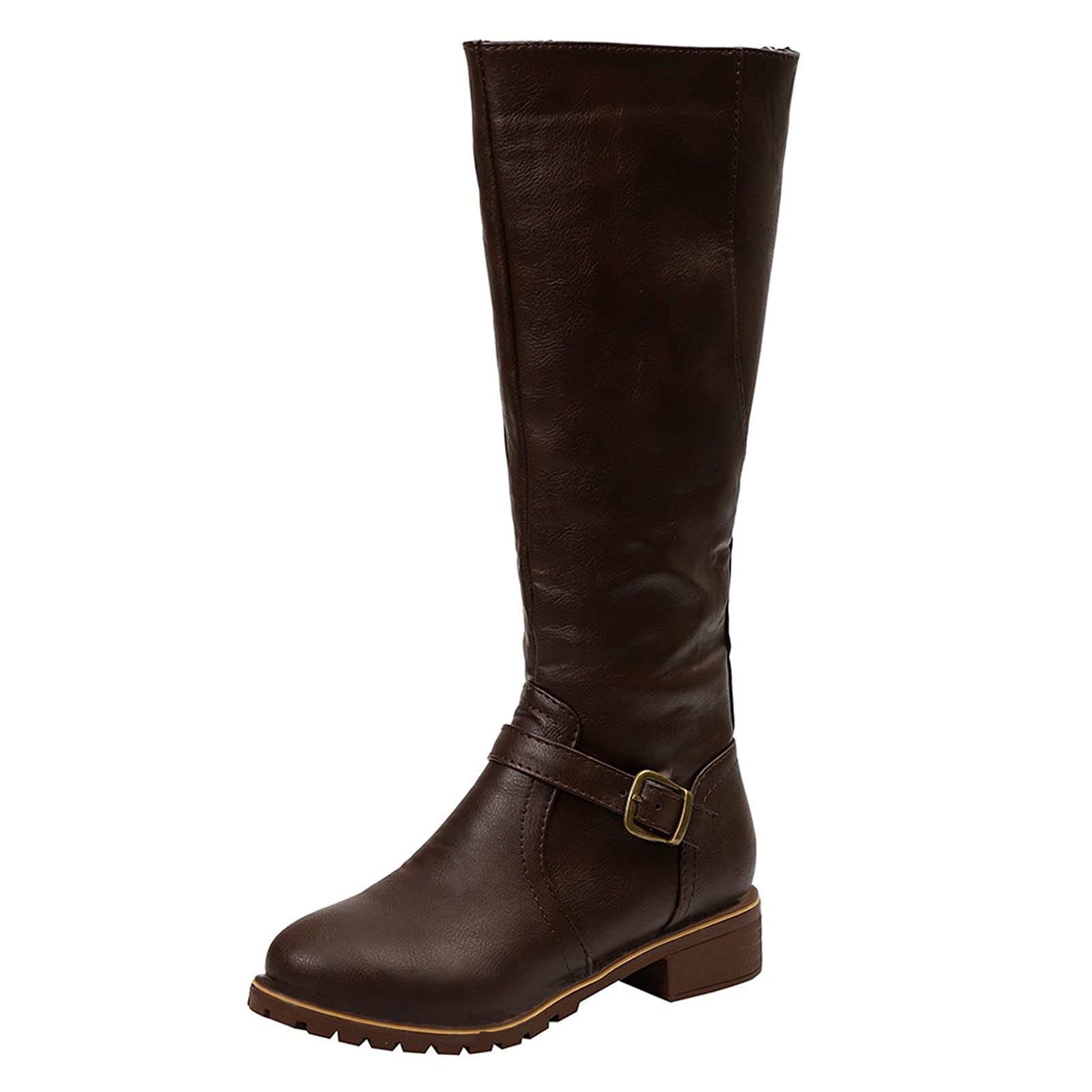 Women's Vintage Over Knee Boots - Elastic Round Toe Leather Boots with Zipper & Heel for Warmth | Stylish Winter Fashion, Party & Casual Wear