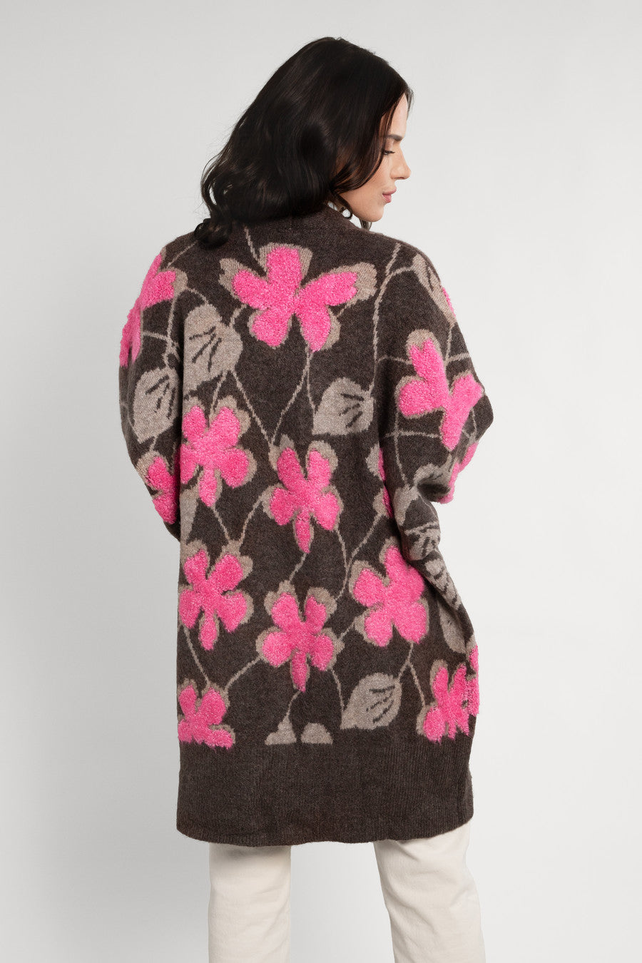 Floral Knitted Long Cardigan for Women - Boho Chic Lace-Up Open Front Sweater for Spring & Fall - Perfect for Casual Outfits, Office Wear, and Date Nights