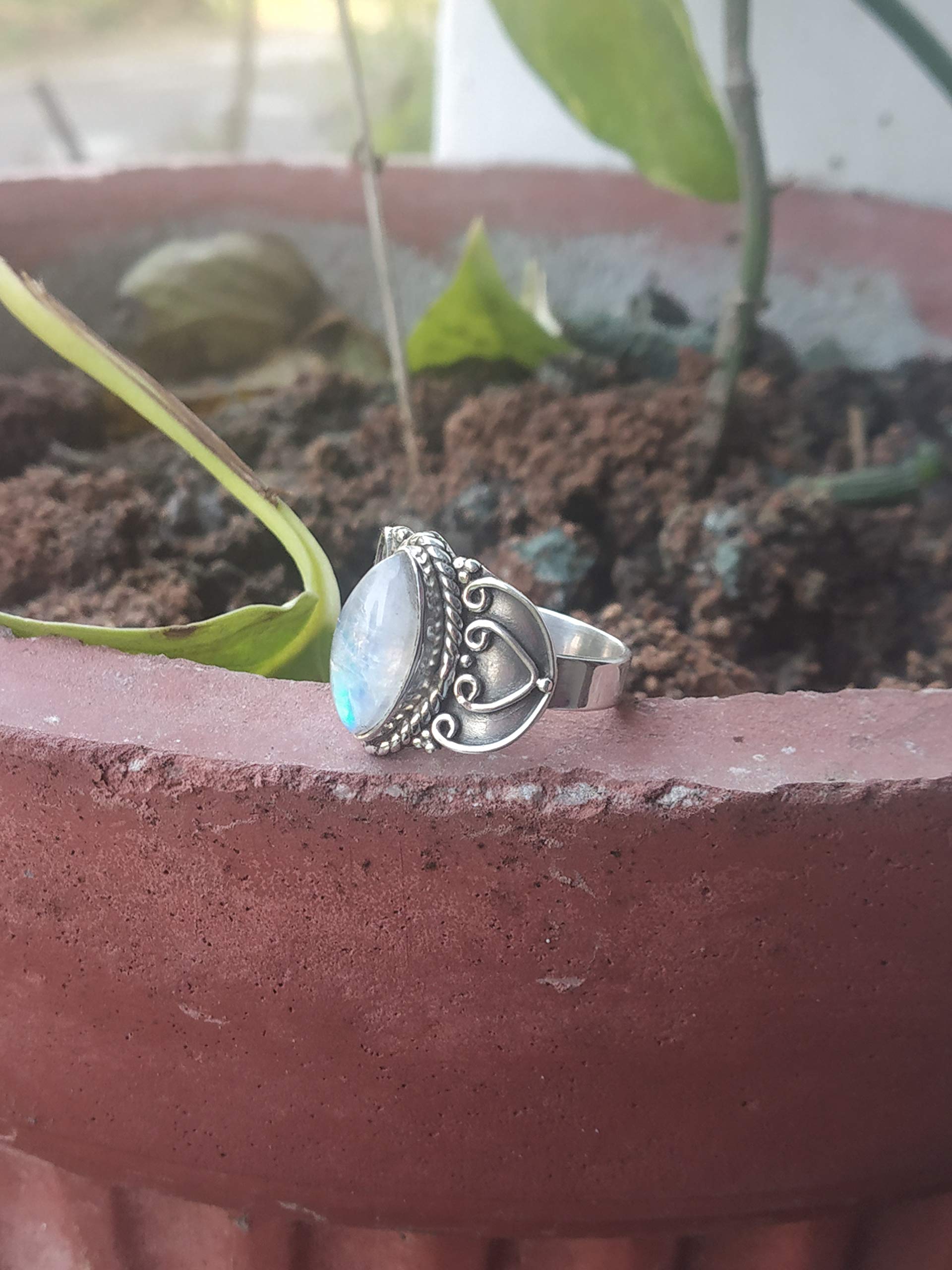 Rainbow Moonstone Ring - 925 Sterling Silver June Birthstone Jewelry, Marquise Cut Filigree Ring for Meditation & Healing | Boho Statement Bridal Gift for Women, Promise Ring for Her | Perfect for Spiritual Healing, Wedding Gifts & Everyday Boho Fashion