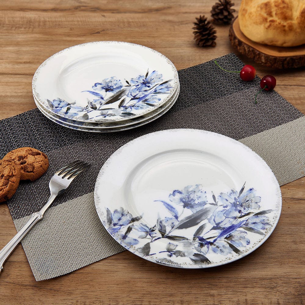 Kaia Platinum 4-Piece Salad Plate Set - Elegant Dinnerware for Salads, Appetizers & Desserts - Perfect for Parties, Holidays & Everyday Dining