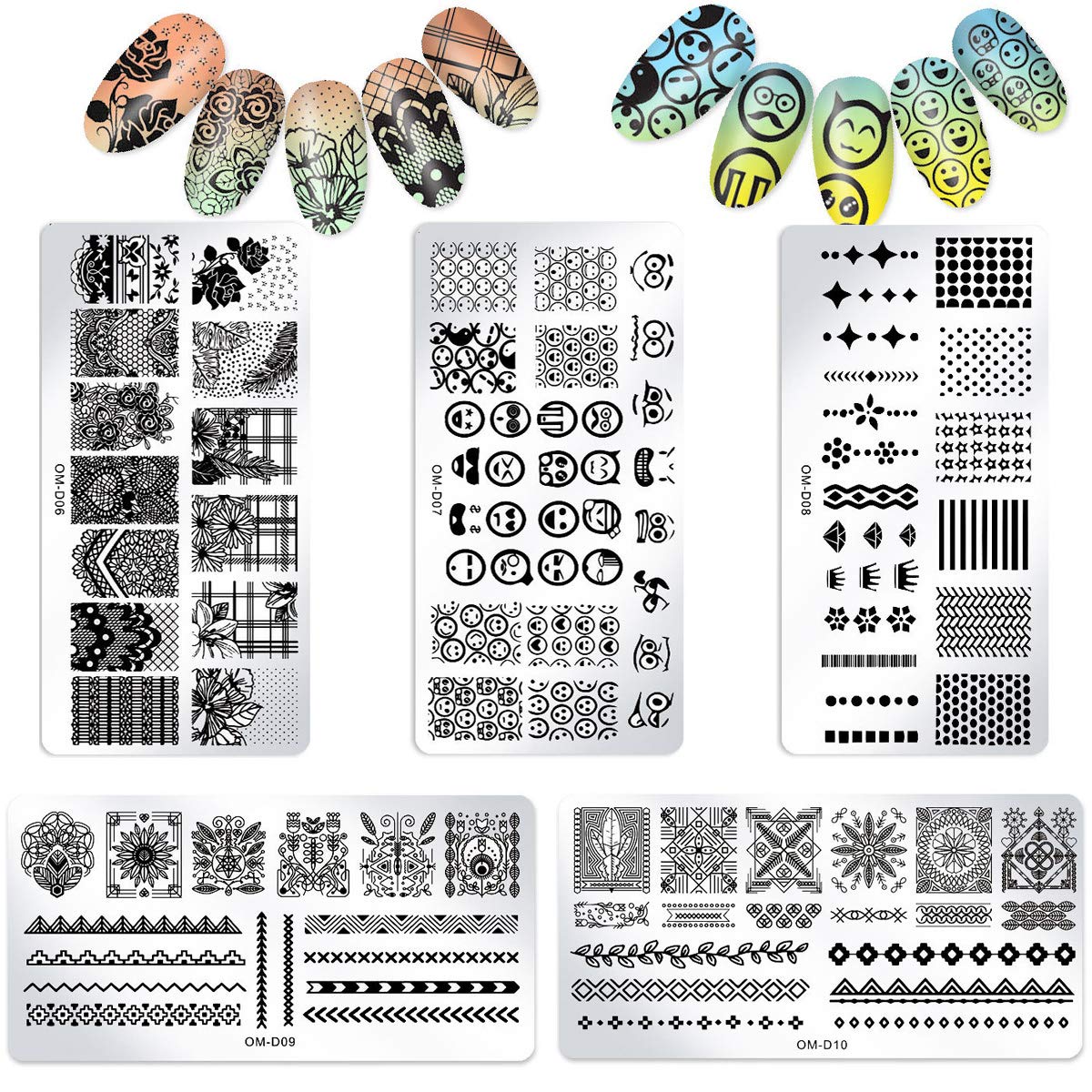 5Pcs Nail Stamp Plates Set - DIY Nail Art Stamping Kit with Animals, Leaves, Flowers, Fruits & Geometric Designs - Professional Manicure Accessories for Home Salon & Party Nail Decoration