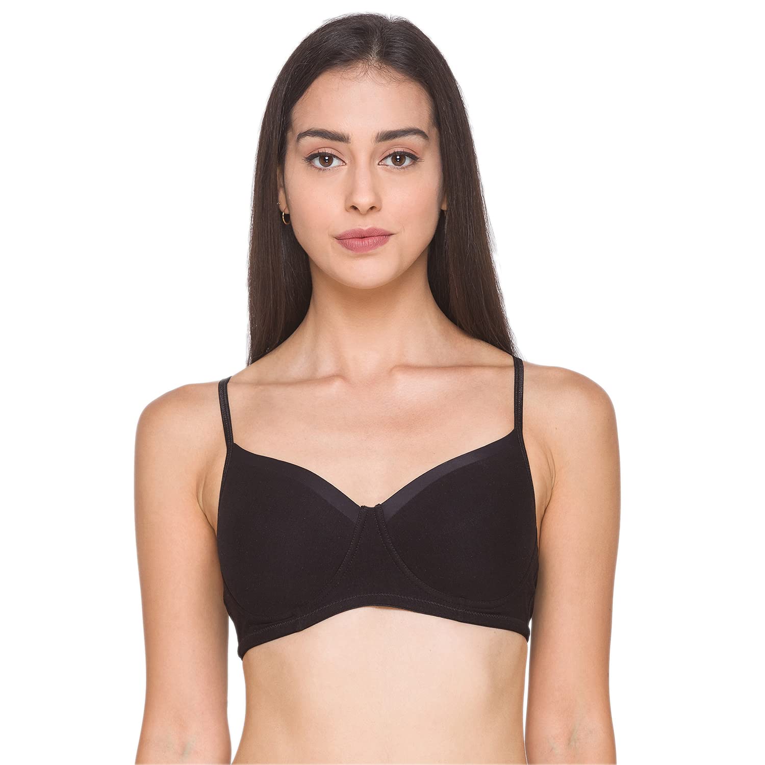 Candyskin Women's Black Padded Non-Wired Bra (CSB553BLACK) - Comfortable Wireless Support for Everyday Wear & Lounge